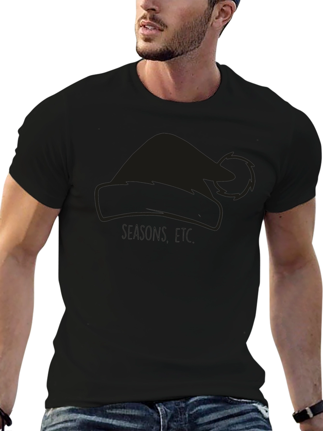 Holiday Santa Hat Graphic Tee - Black