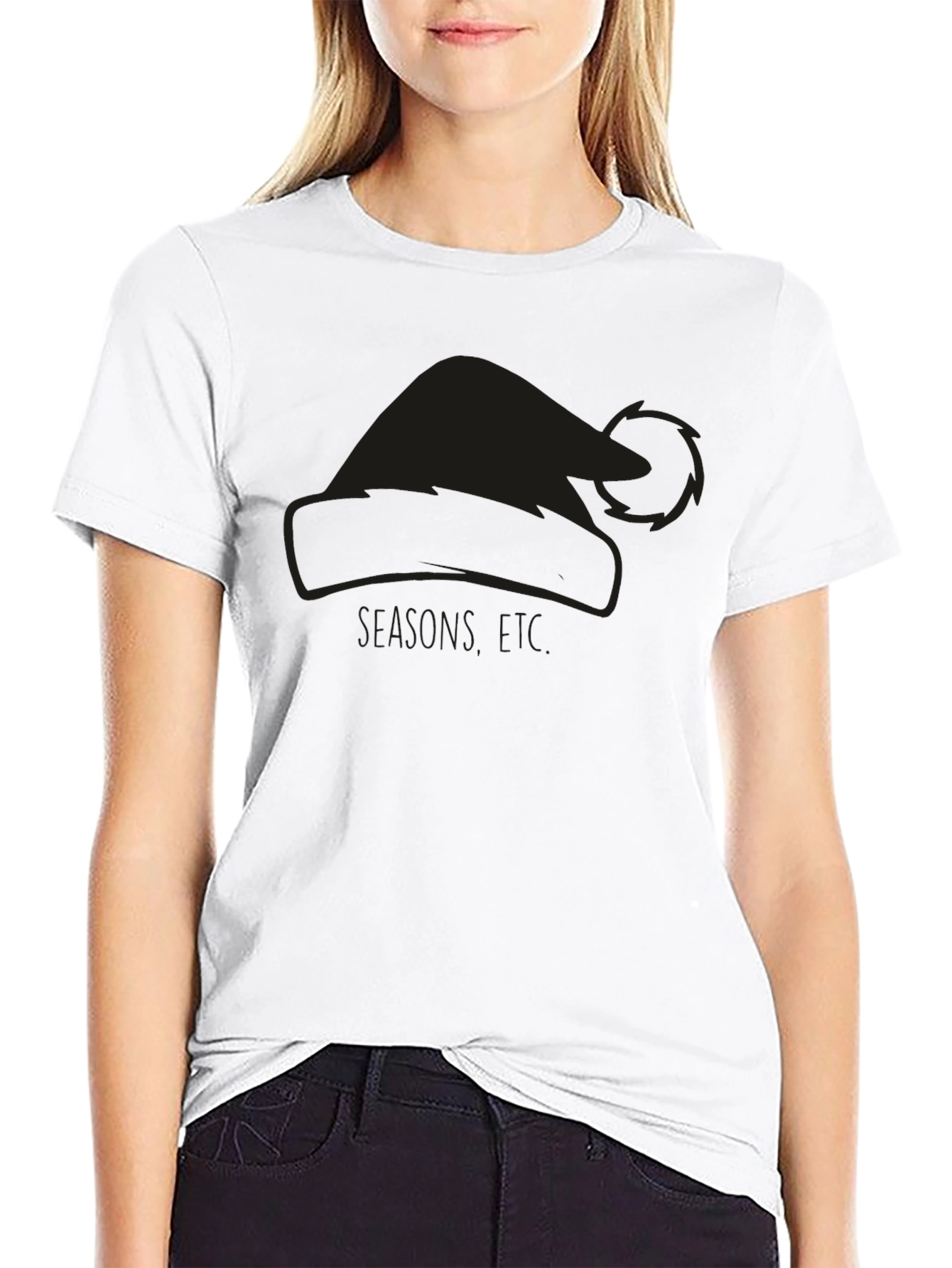 Holiday Santa Hat Graphic Tee - Black