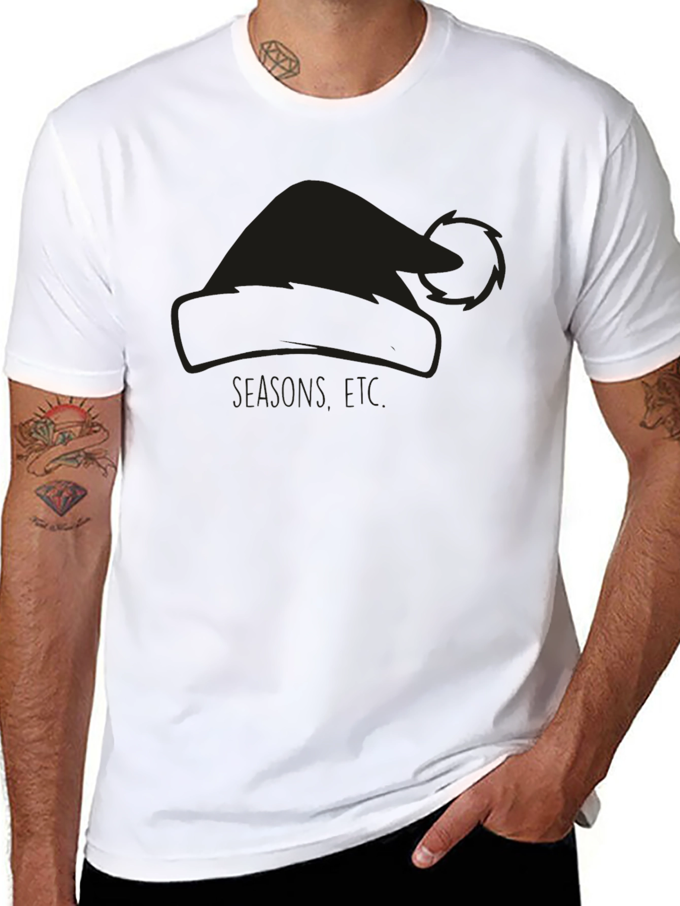 Holiday Santa Hat Graphic Tee - Black
