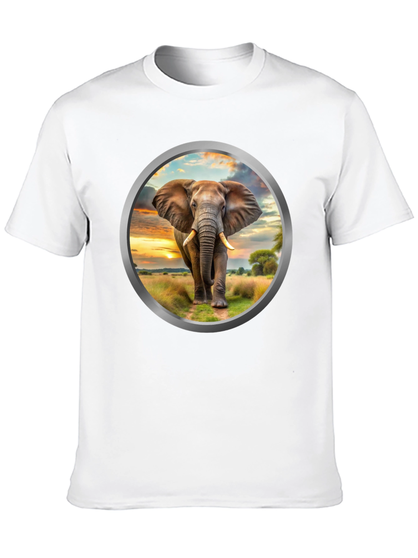 Elephant Sunset Graphic Tee - Black Cotton Blend