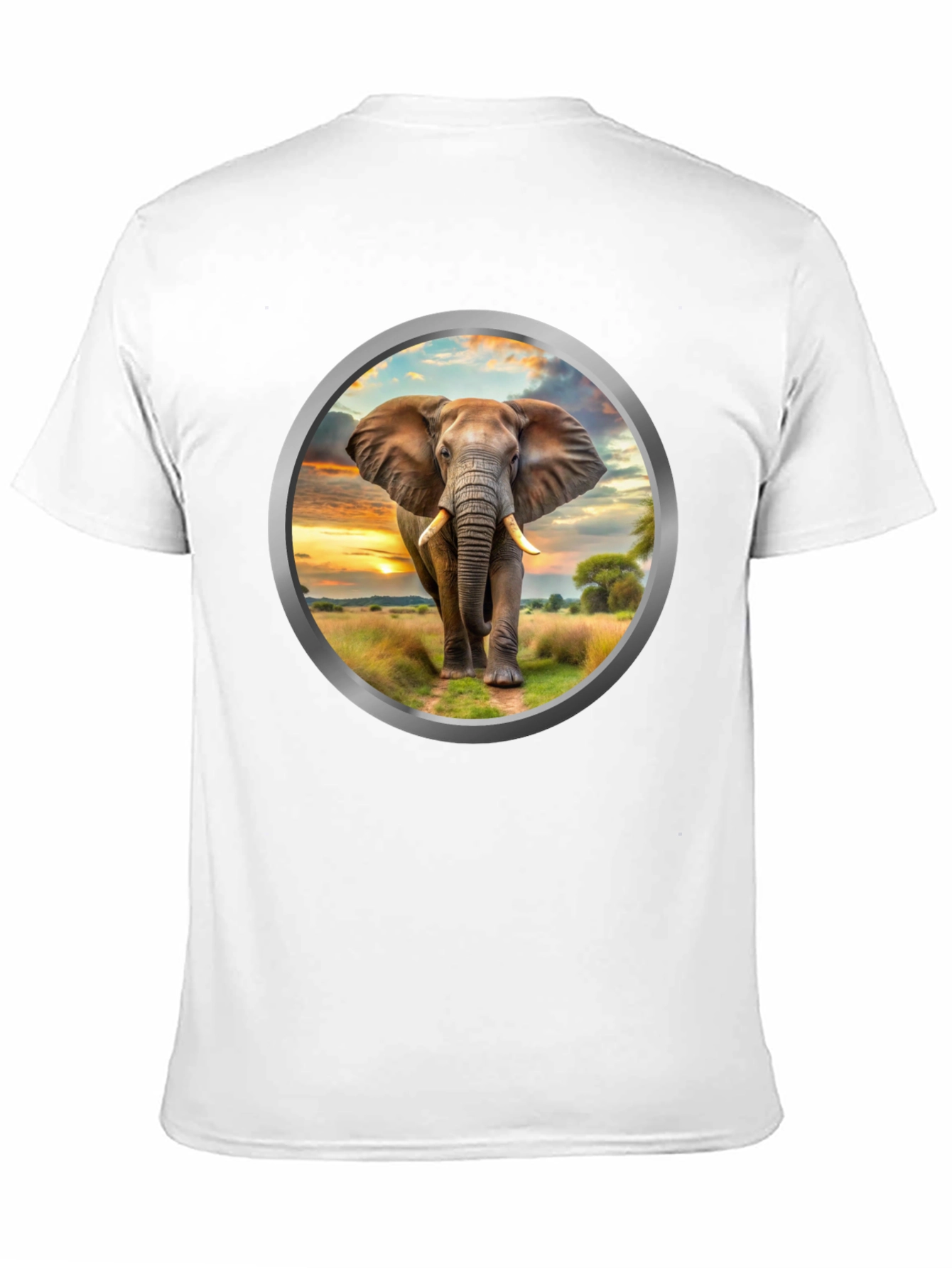 Elephant Sunset Graphic Tee - Black Cotton Blend