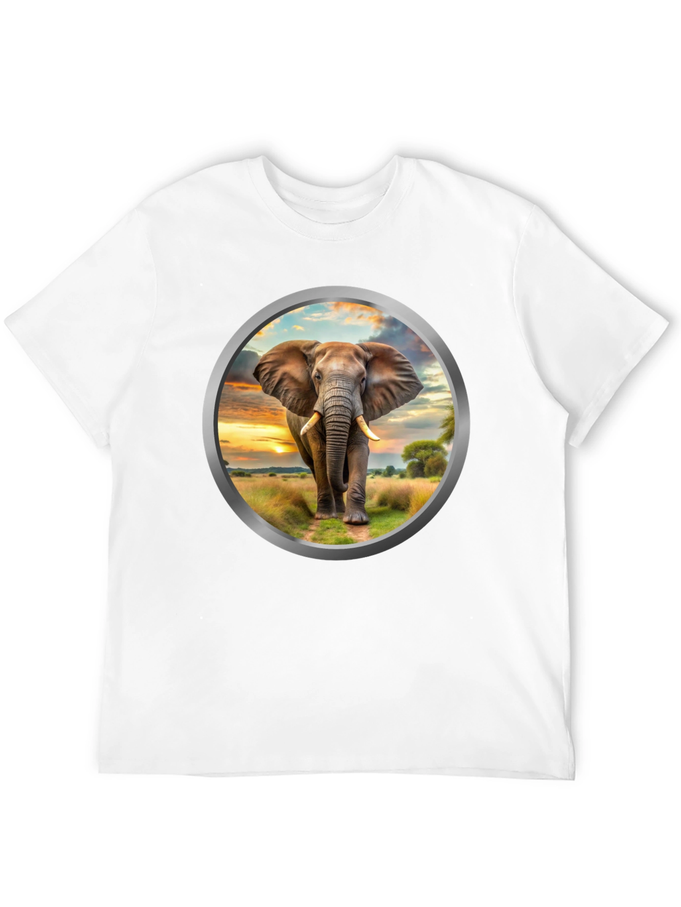 Elephant Sunset Graphic Tee - Black Cotton Blend