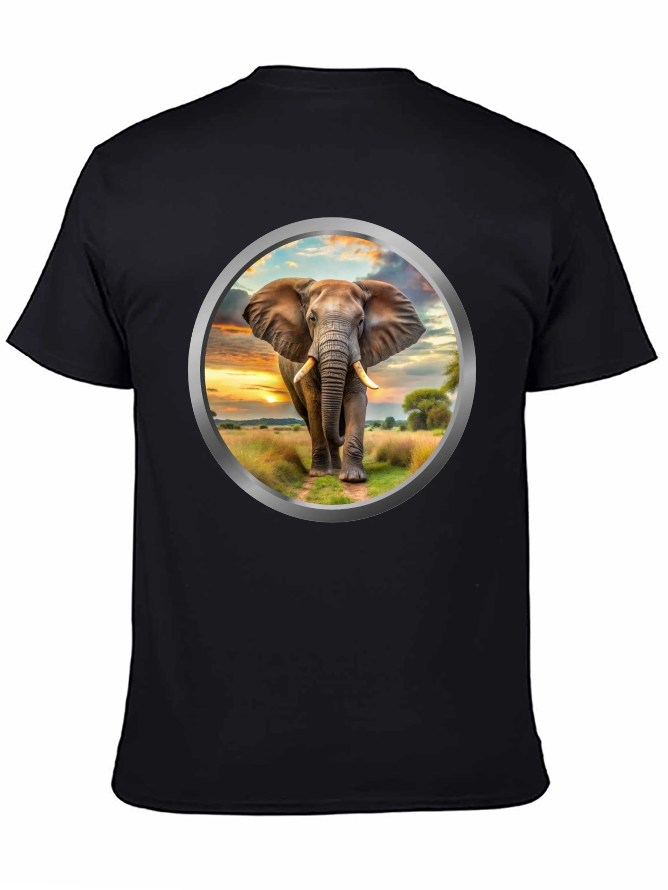 Elephant Sunset Graphic Tee - Black Cotton Blend