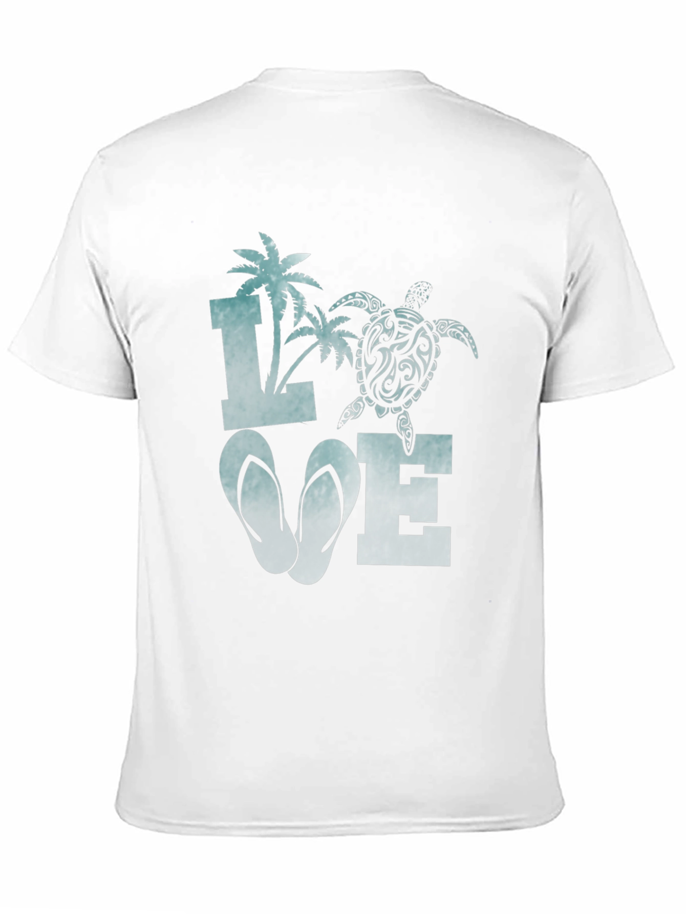 Love Beach T-Shirt: Palm Tree Turtle Flip Flop Design