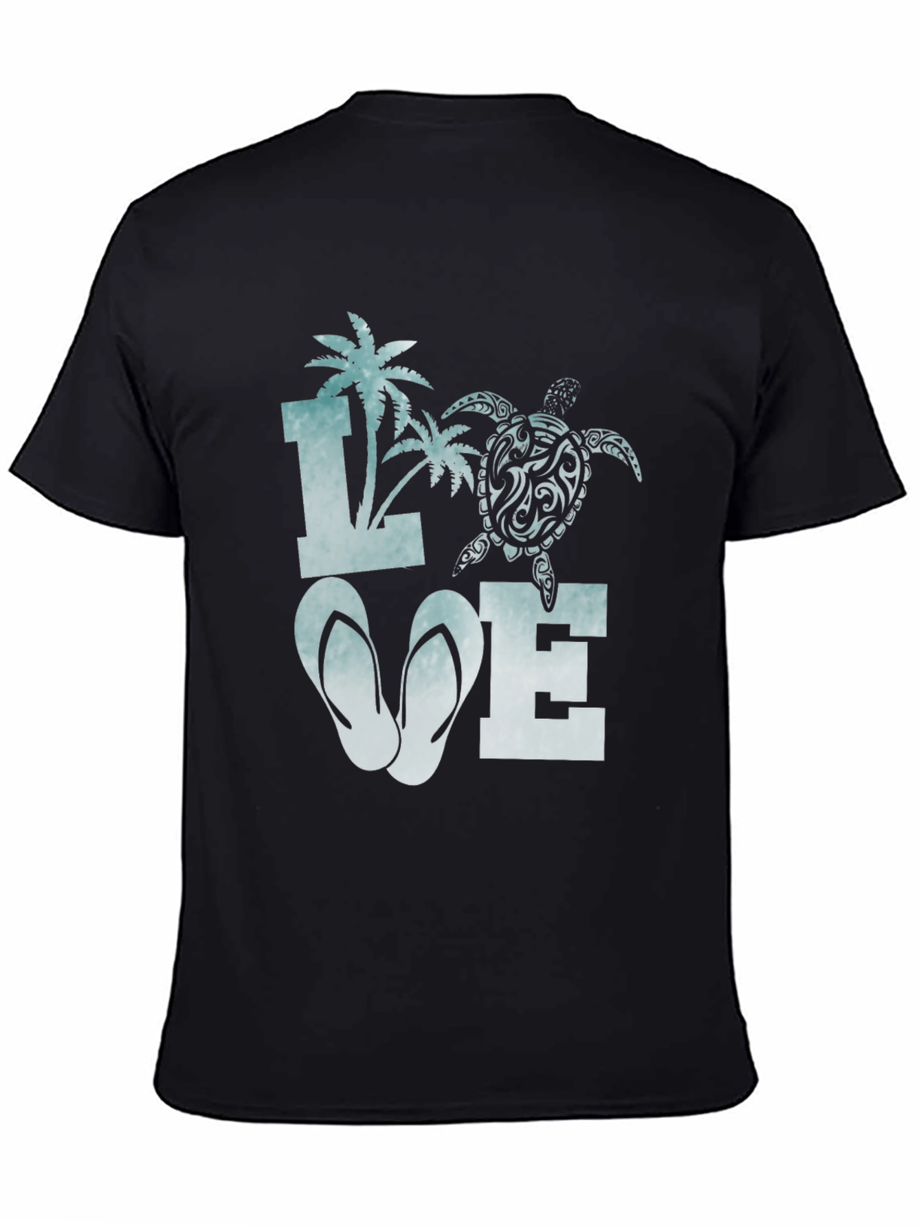 Love Beach T-Shirt: Palm Tree Turtle Flip Flop Design