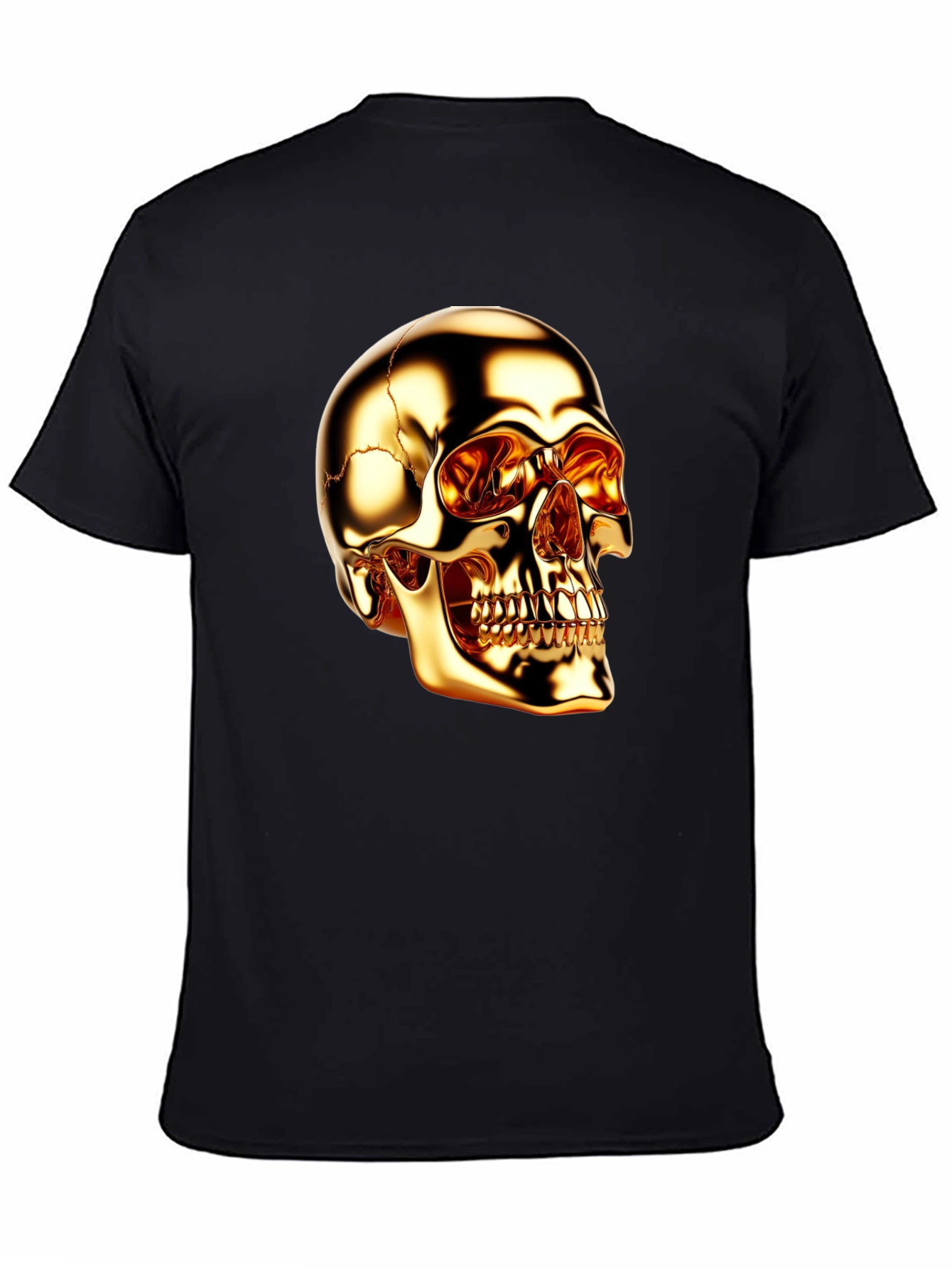 Golden Skull Graphic Print Black T-Shirt