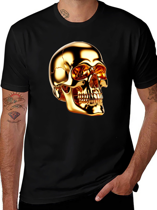 Golden Skull Graphic Print Black T-Shirt