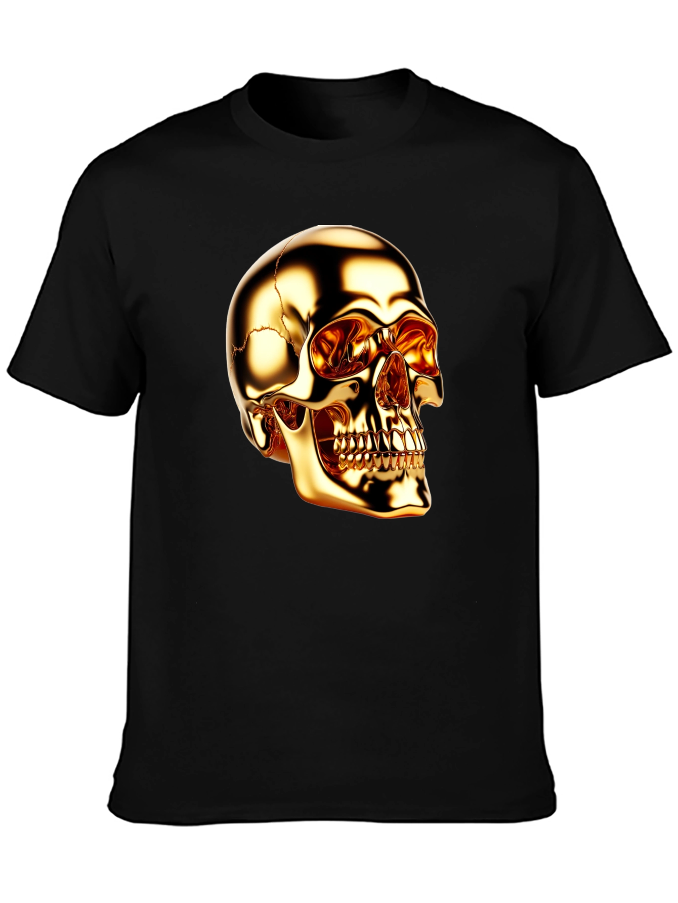 Golden Skull Graphic Print Black T-Shirt