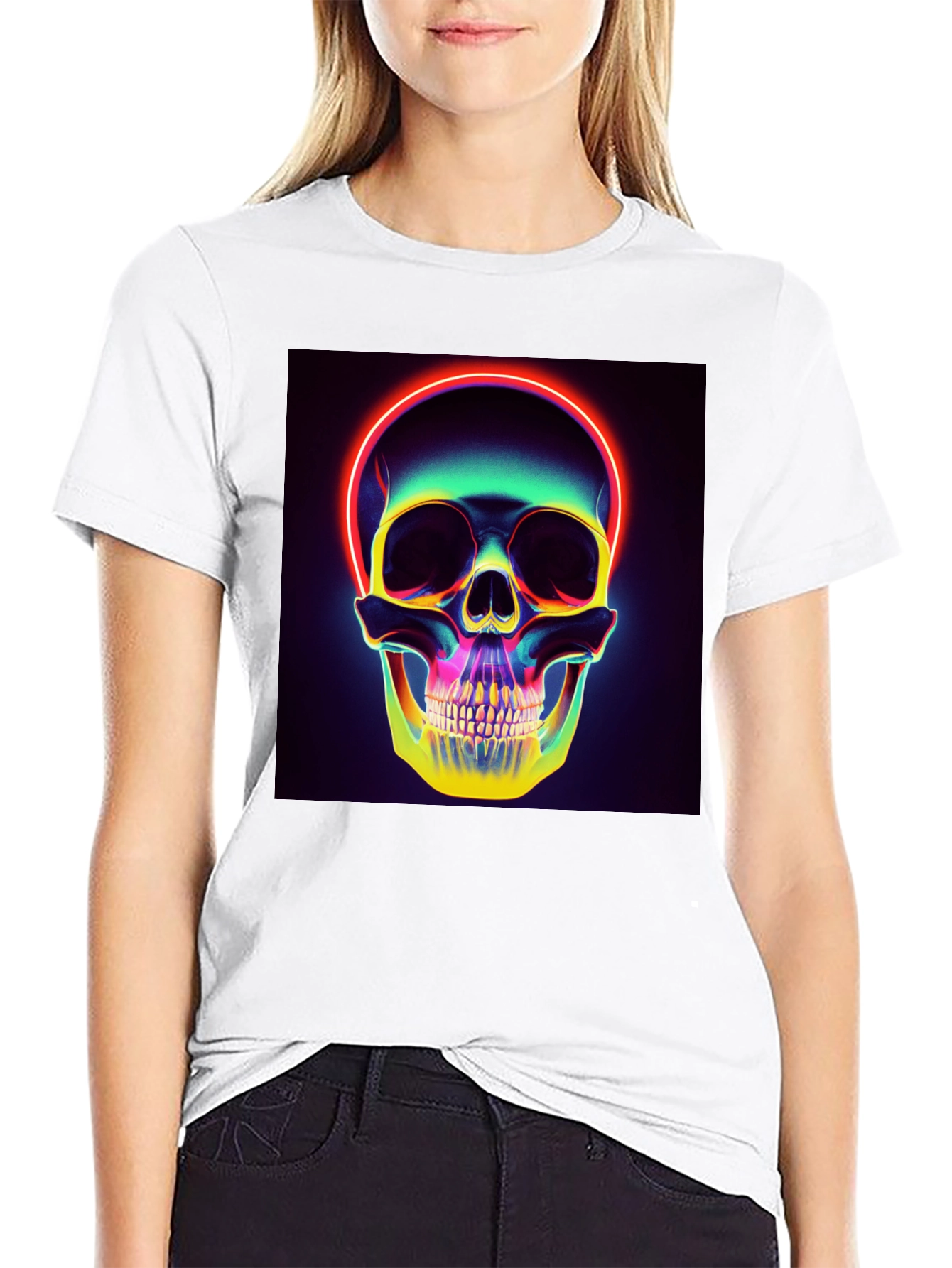 Neon Skull Graphic T-Shirt - Black Cotton Tee