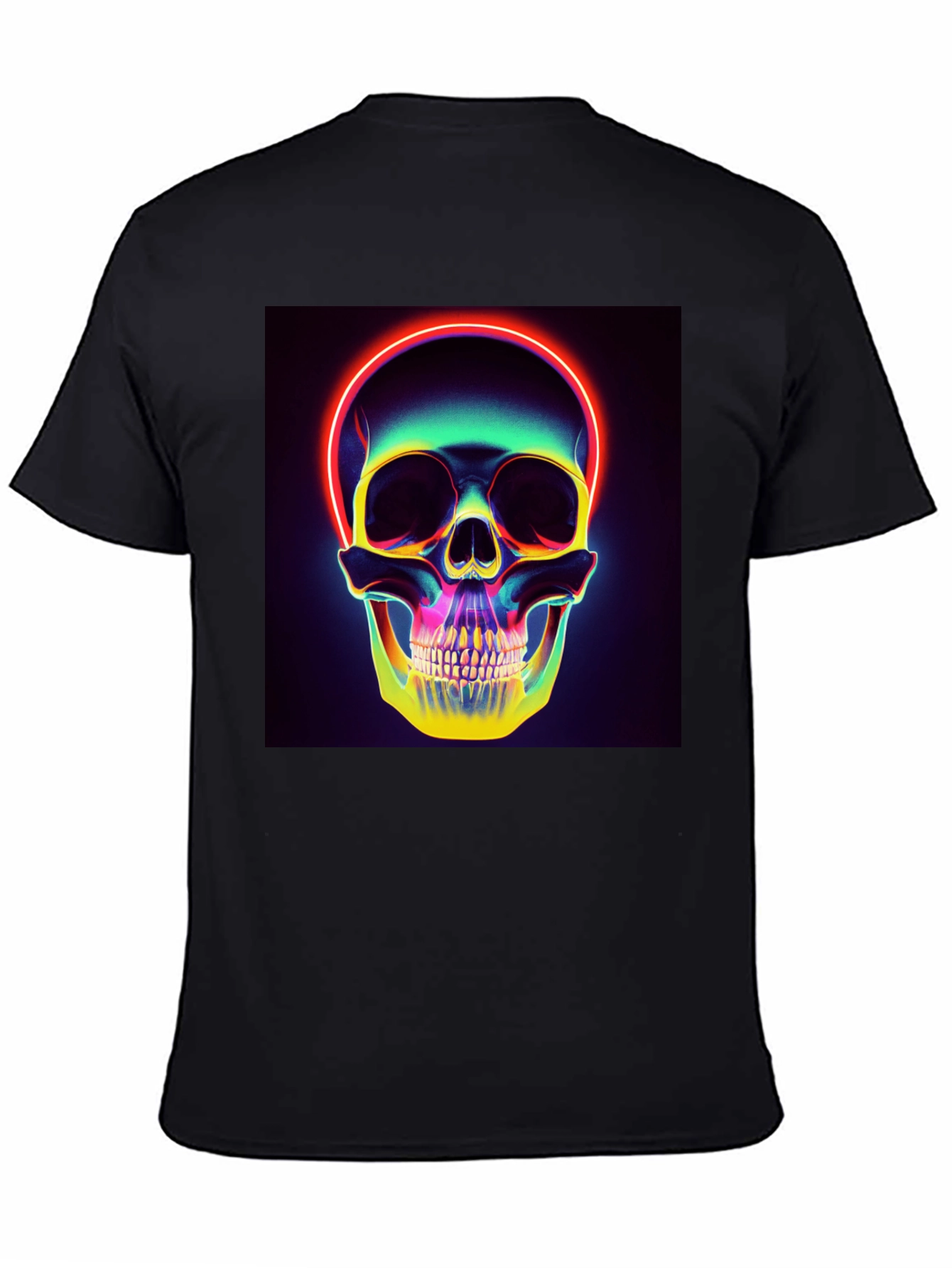 Neon Skull Graphic T-Shirt - Black Cotton Tee