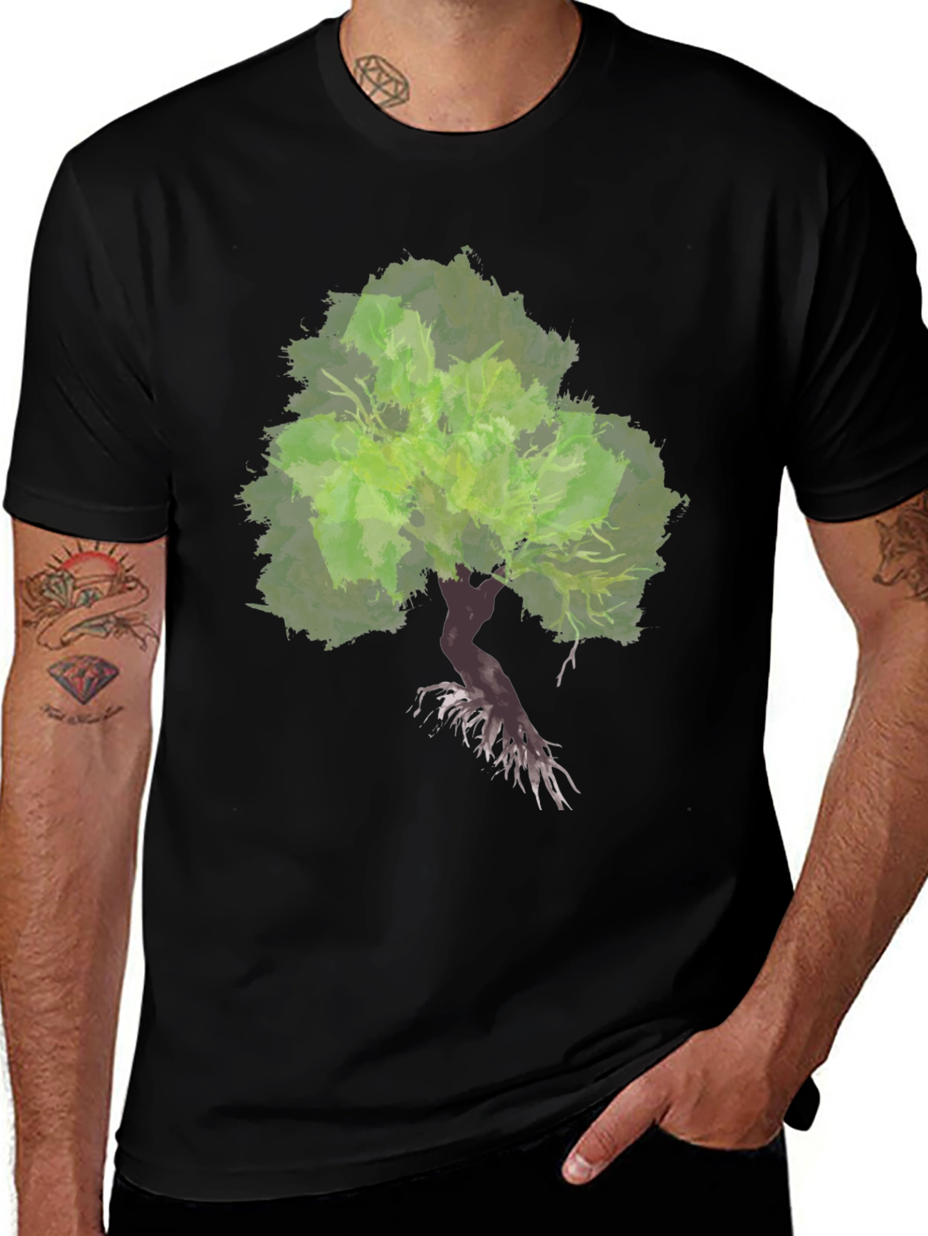 Bonsai Tree Graphic Tee - Black Cotton Blend