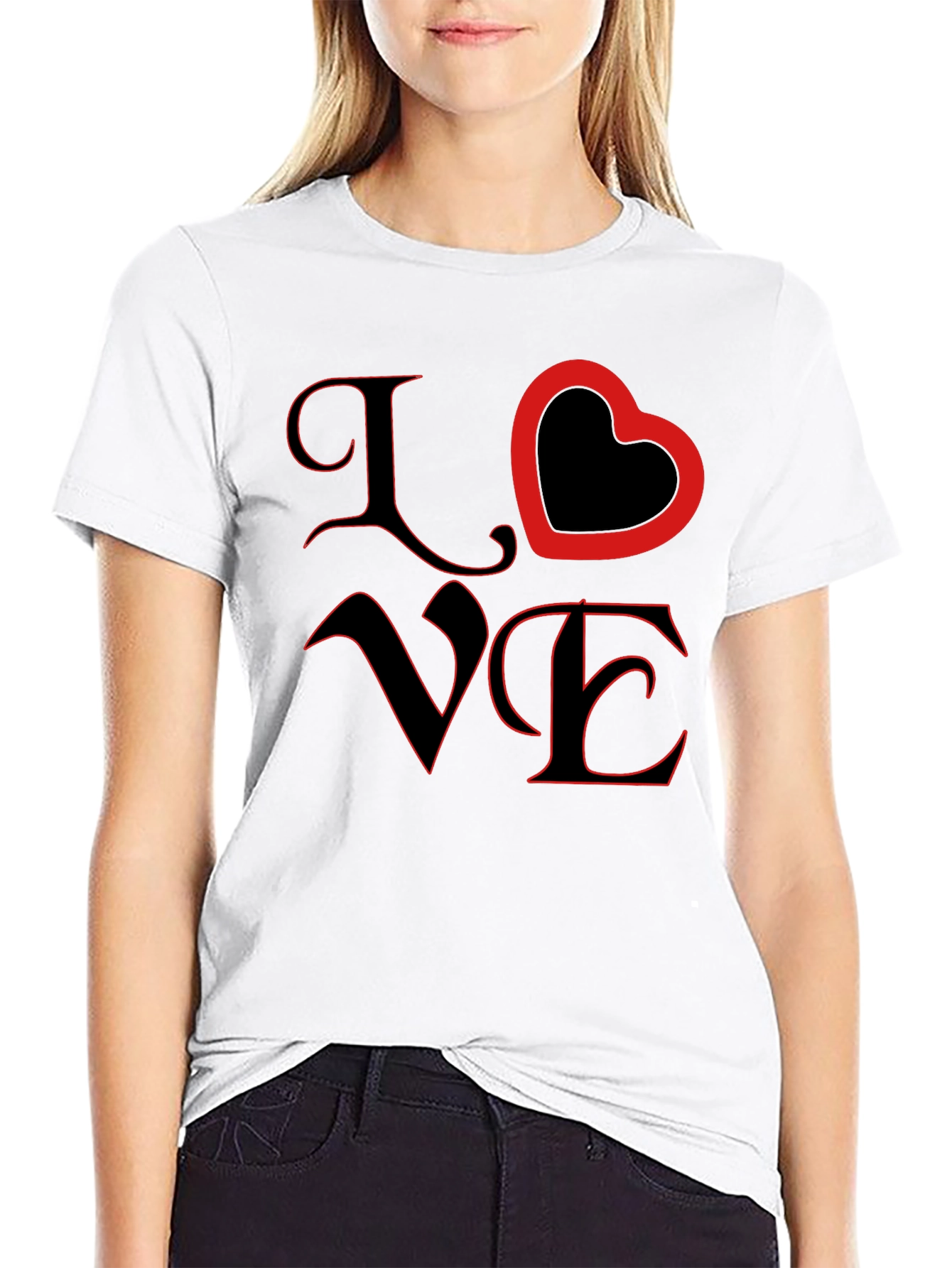 Love Heart Graphic Black T-Shirt