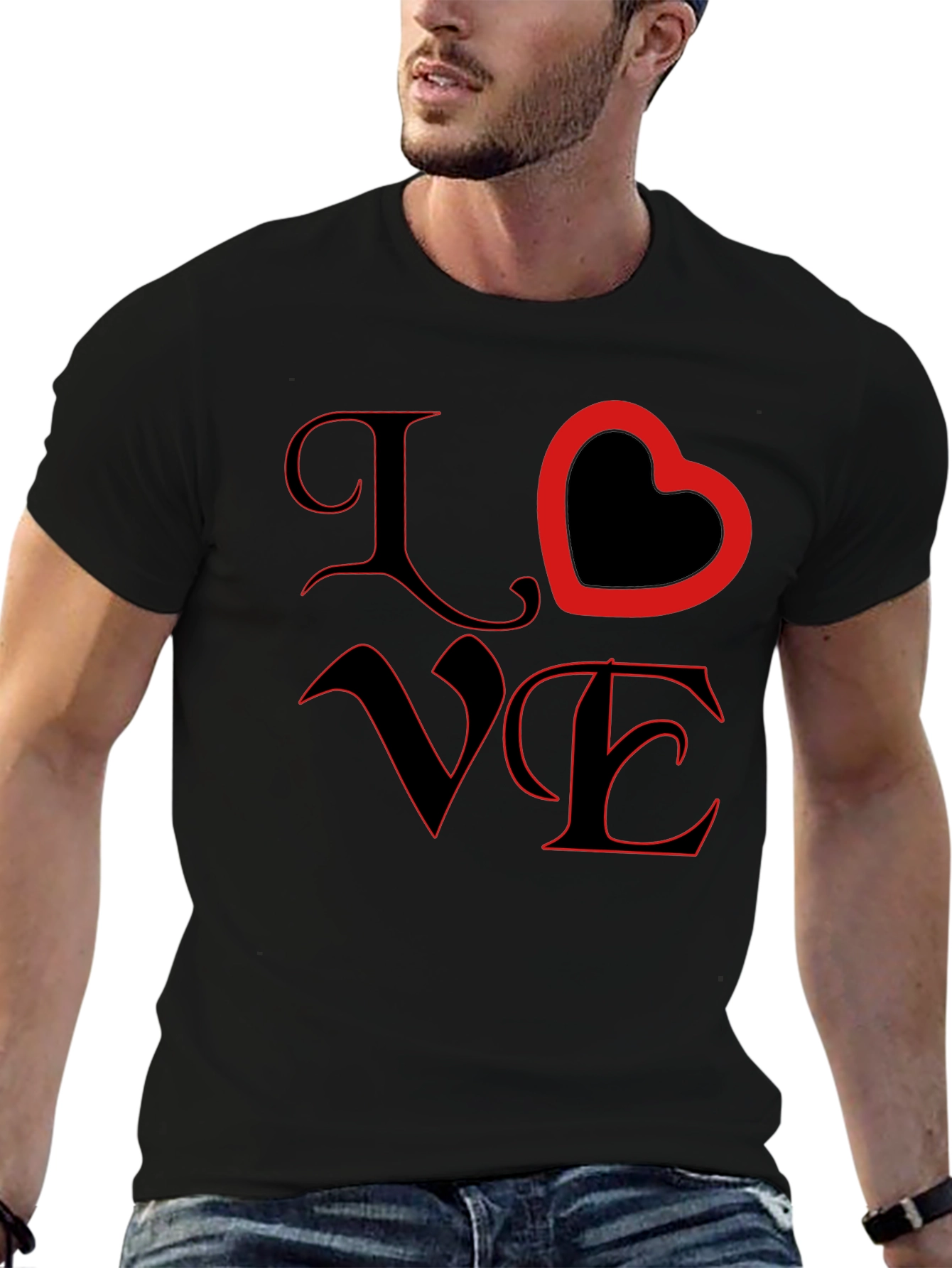 Love Heart Graphic Black T-Shirt
