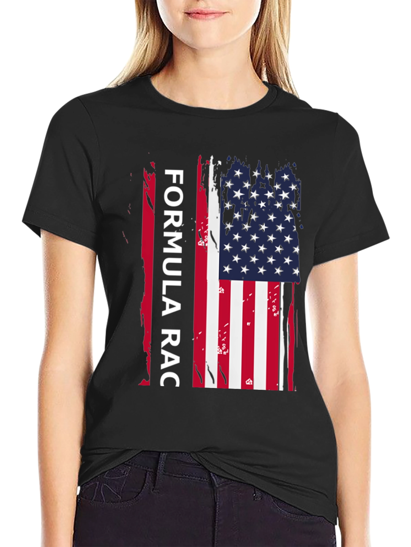 Formula Race USA Flag Black T-Shirt