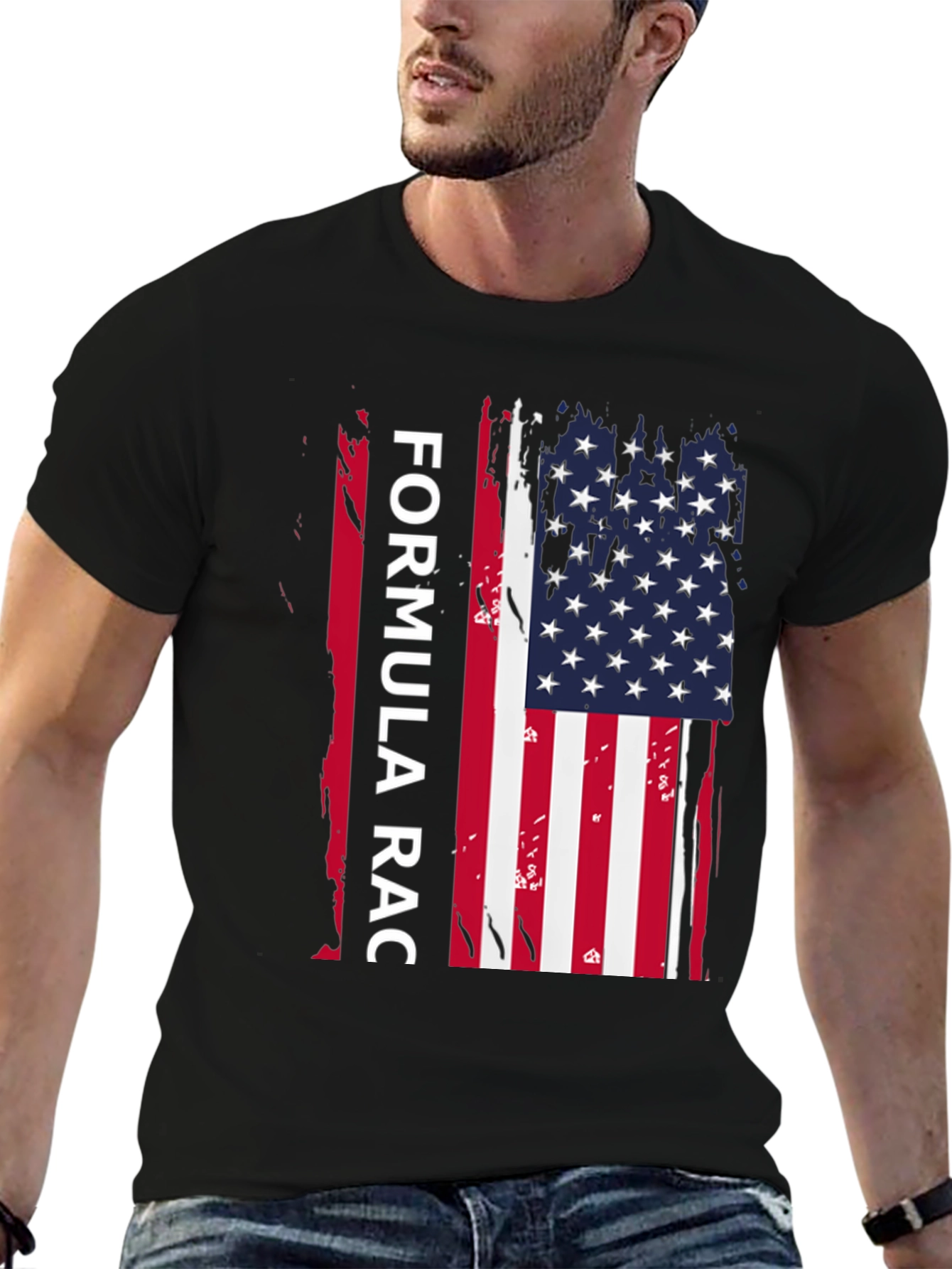 Formula Race USA Flag Black T-Shirt