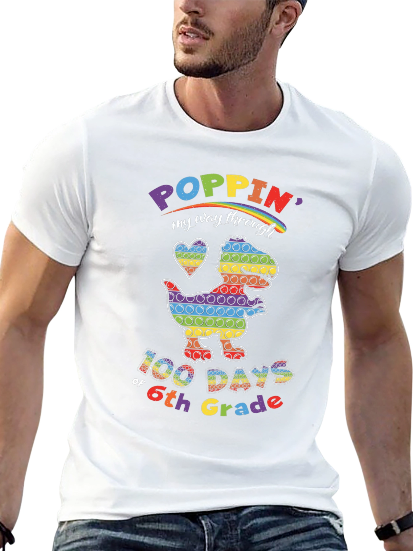 Poppin 100 Days of 6th Grade Rainbow Dinosaur T-Shirt