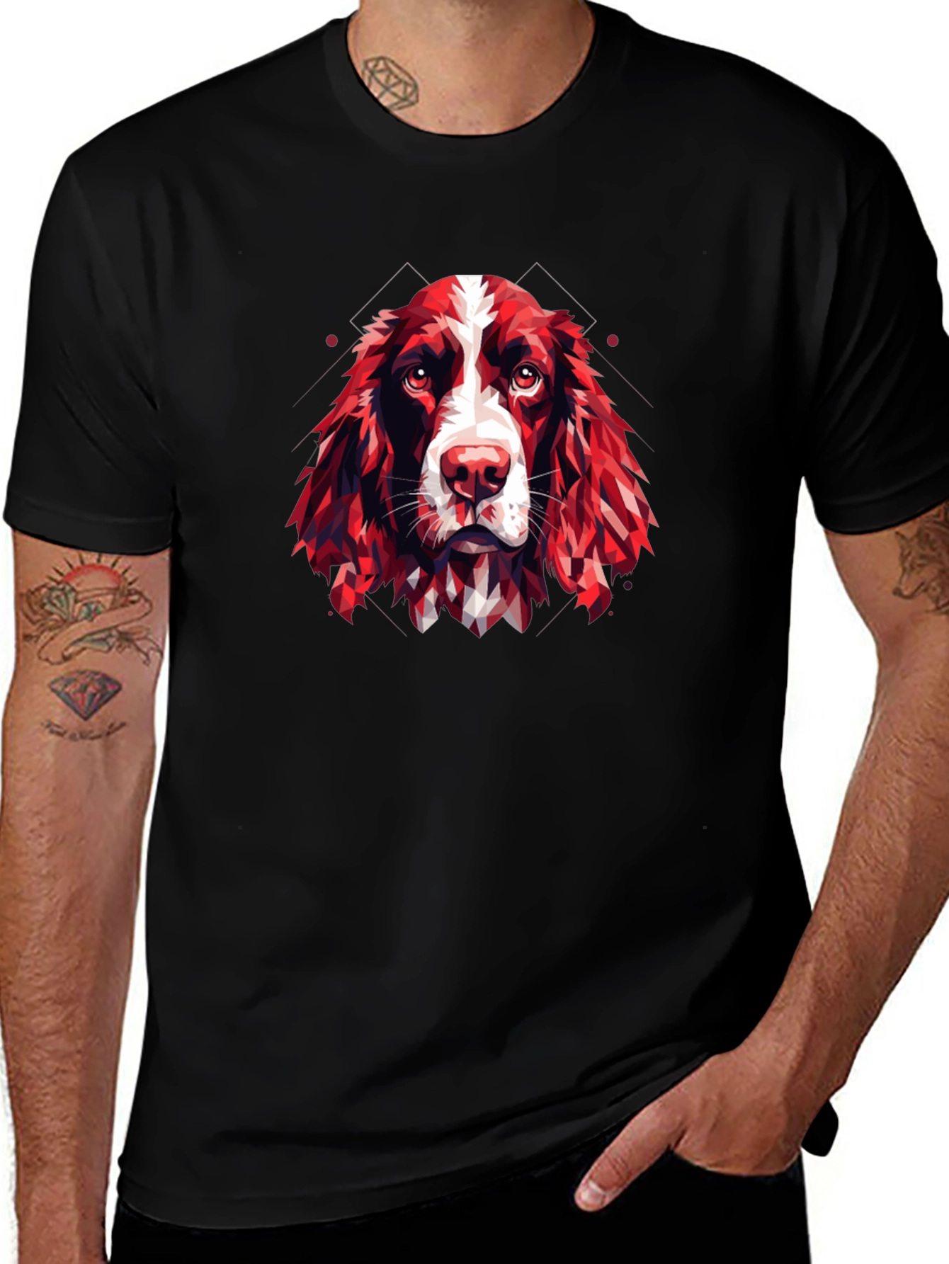 Dog Breed Geometric Design Black T-Shirt