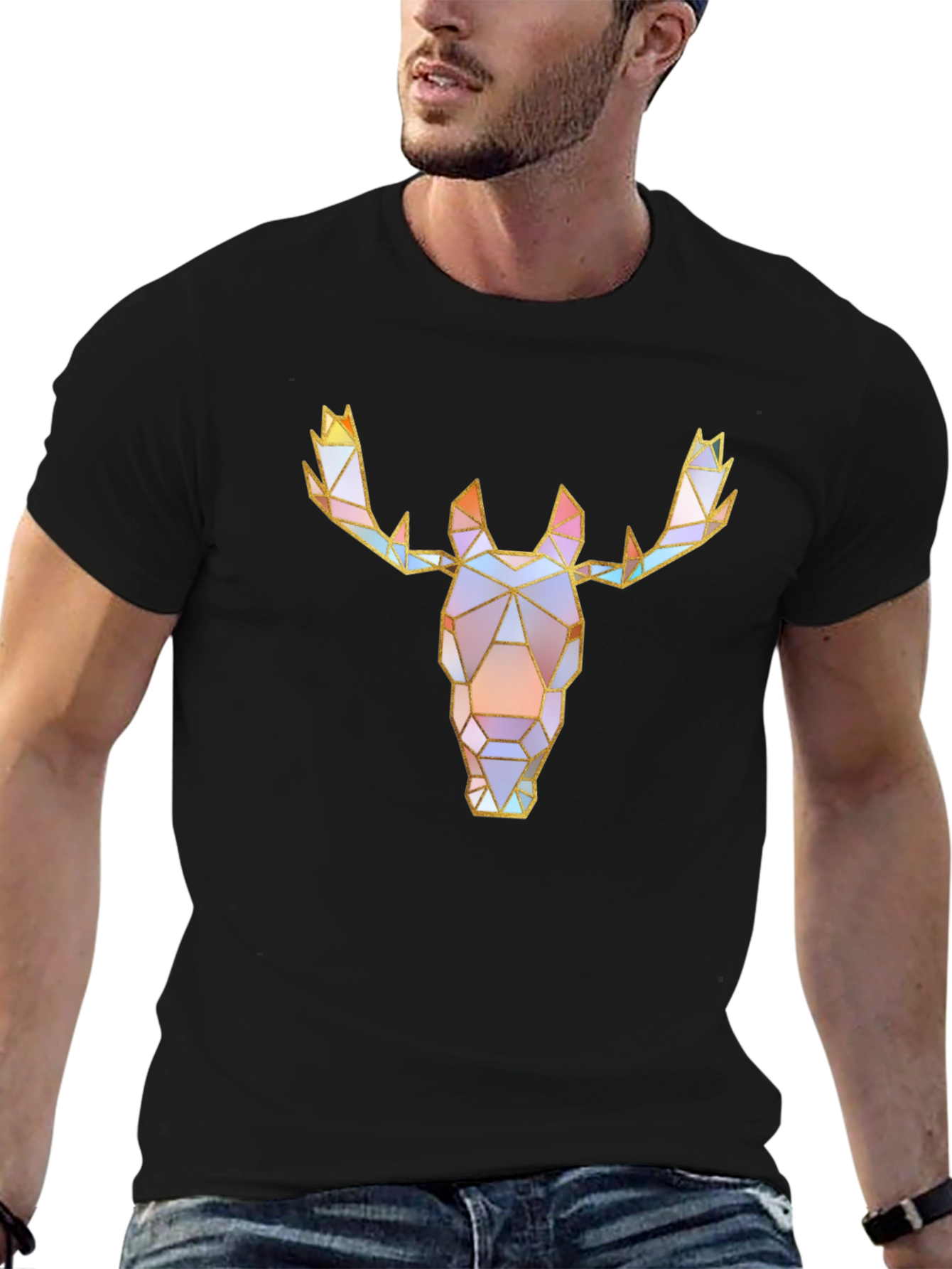Geometric Moose Graphic Tee - Modern Style