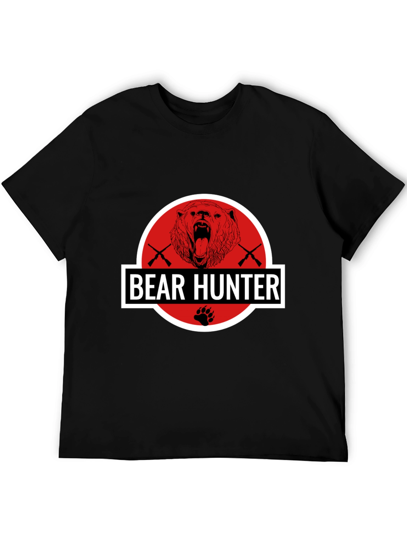 Bear Hunter Graphic Tee - Black Cotton Blend T-Shirt