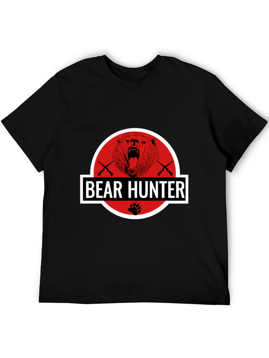 Bear Hunter Graphic Tee - Black Cotton Blend T-Shirt