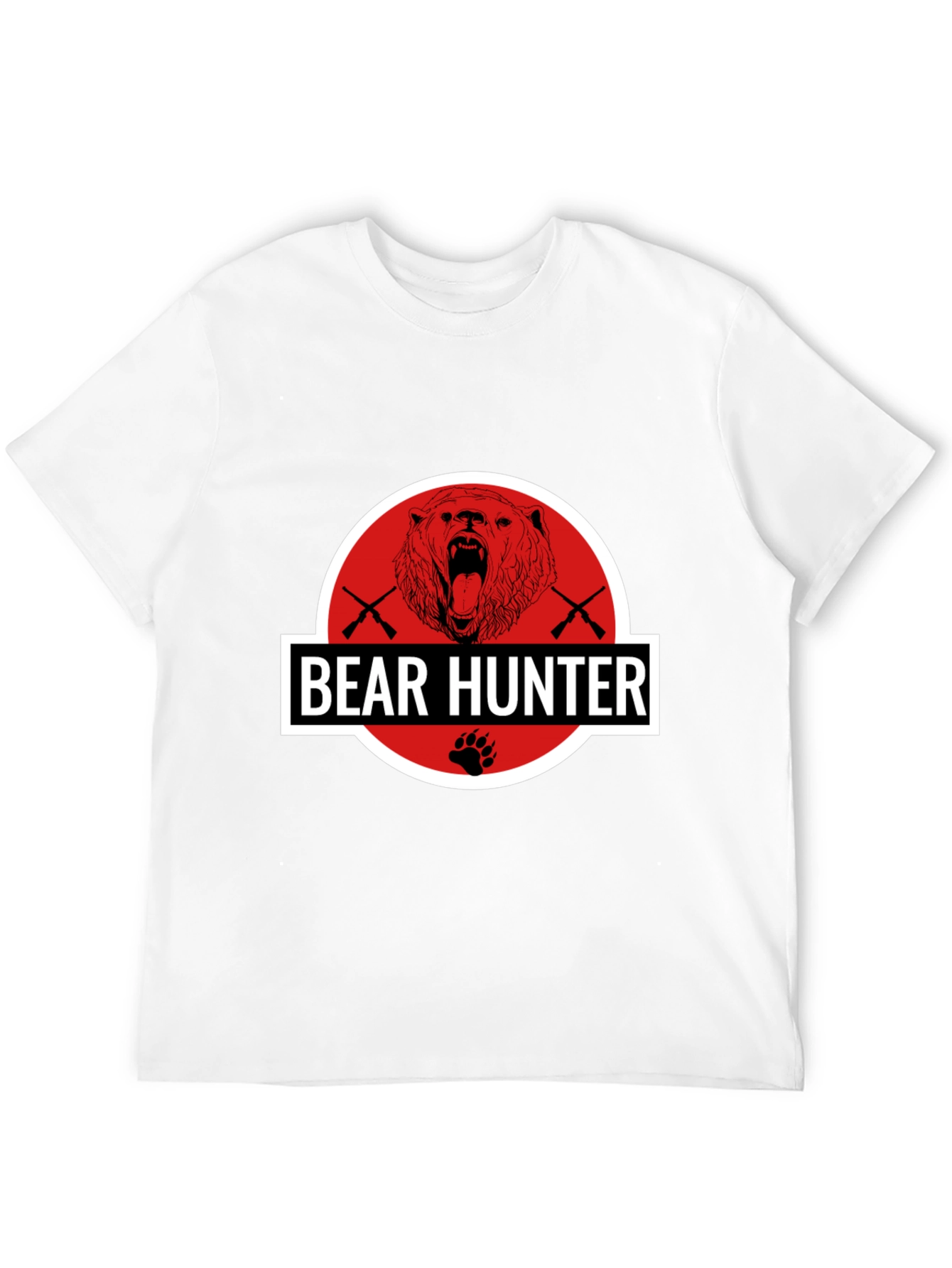 Bear Hunter Graphic Tee - Black Cotton Blend T-Shirt