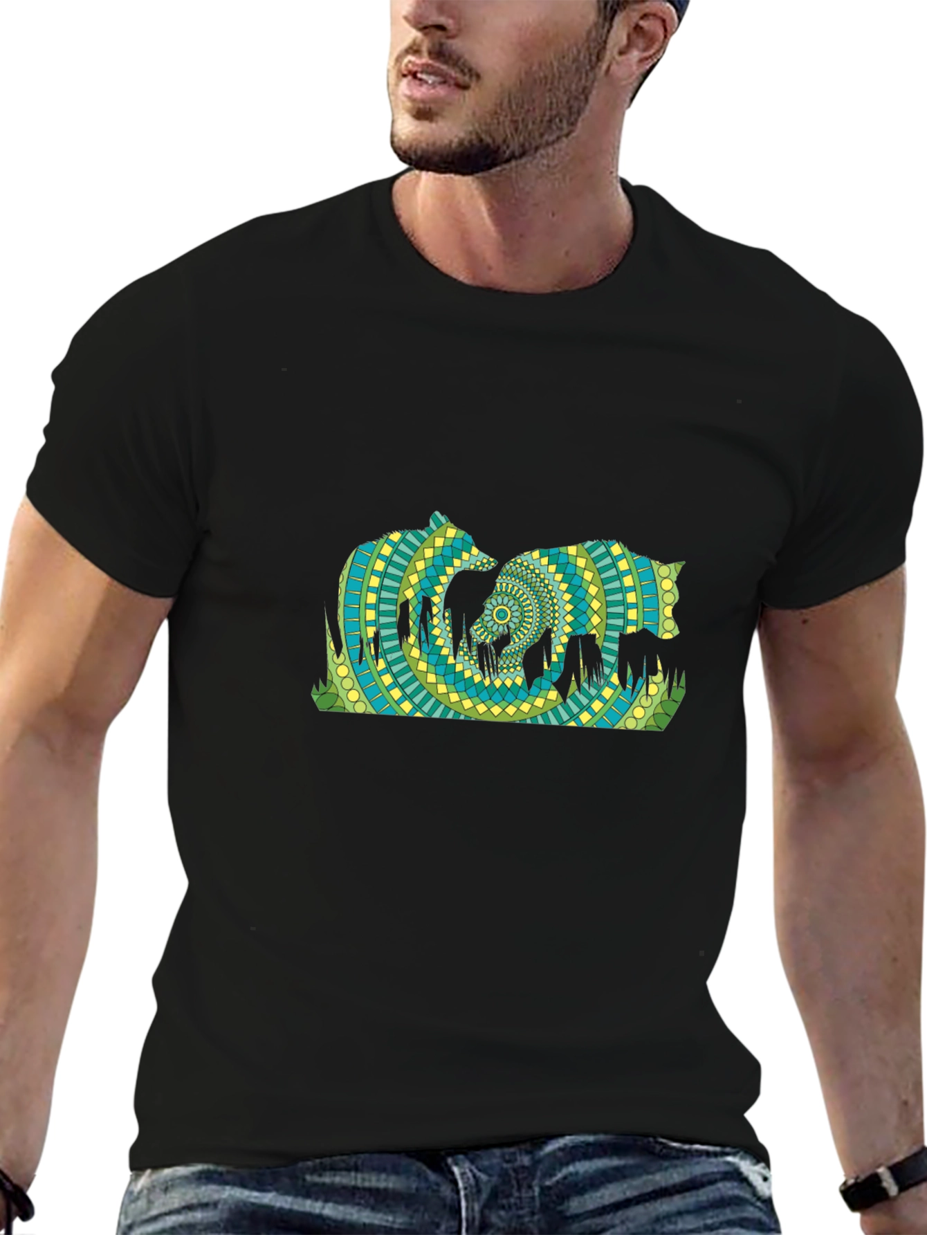 Geometric Bears T-Shirt - Black