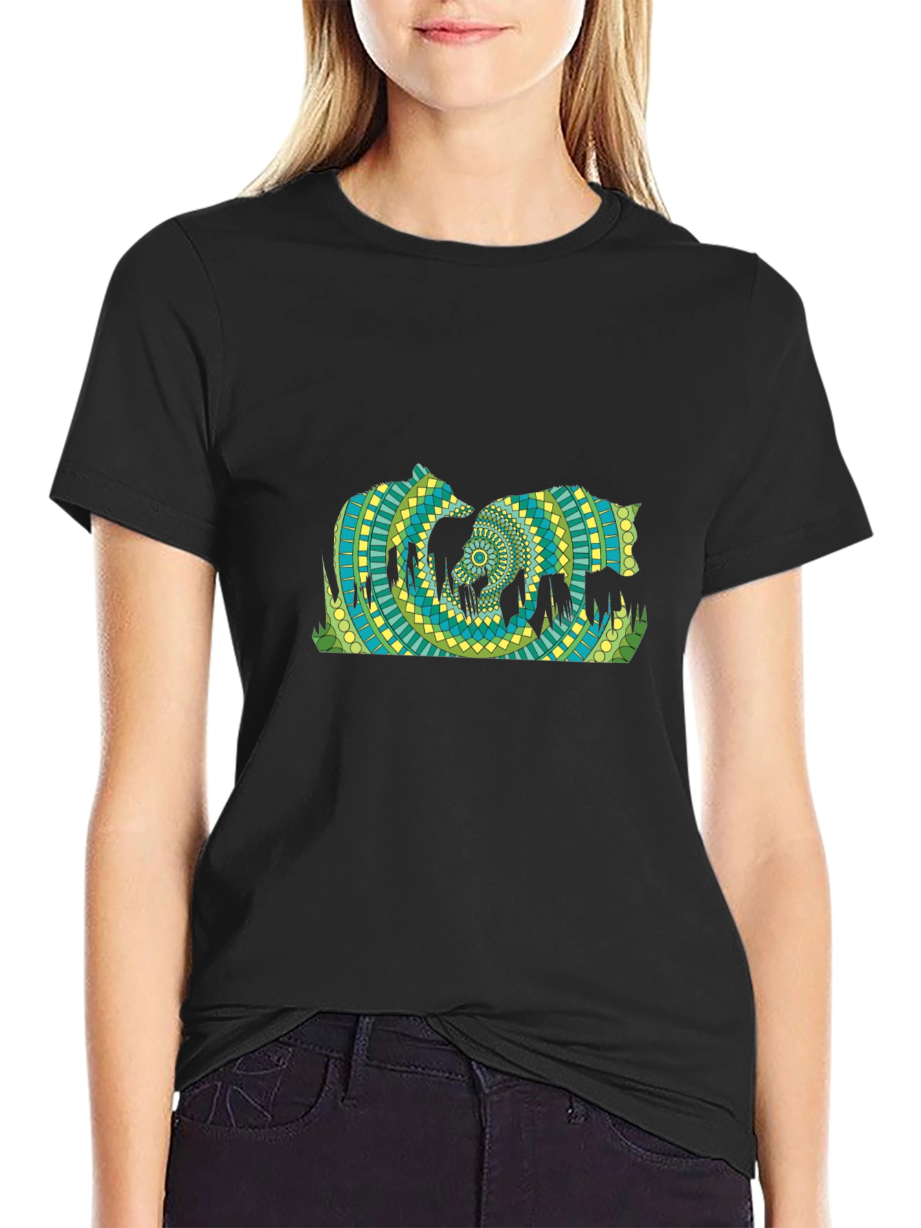 Geometric Bears T-Shirt - Black