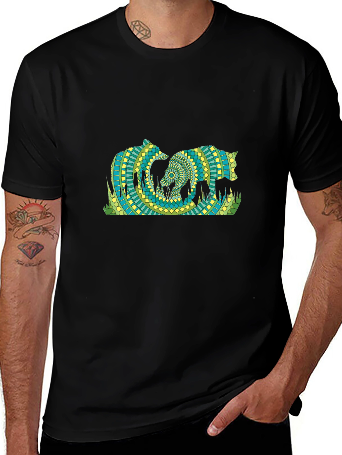 Geometric Bears T-Shirt - Black