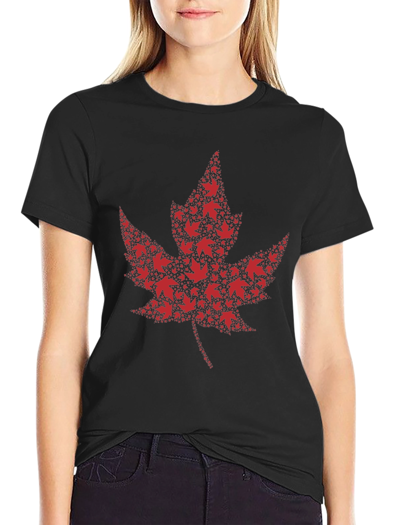 Maple Leaf Design Black T-Shirt