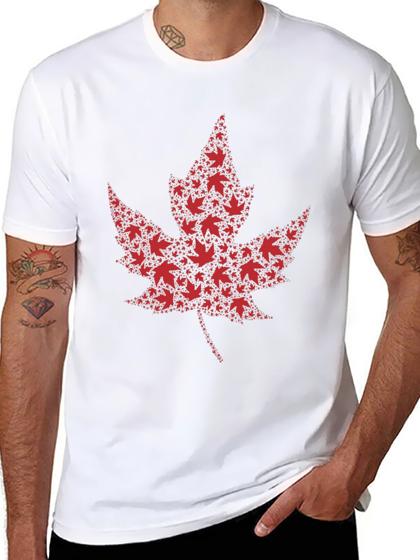 Maple Leaf Design Black T-Shirt
