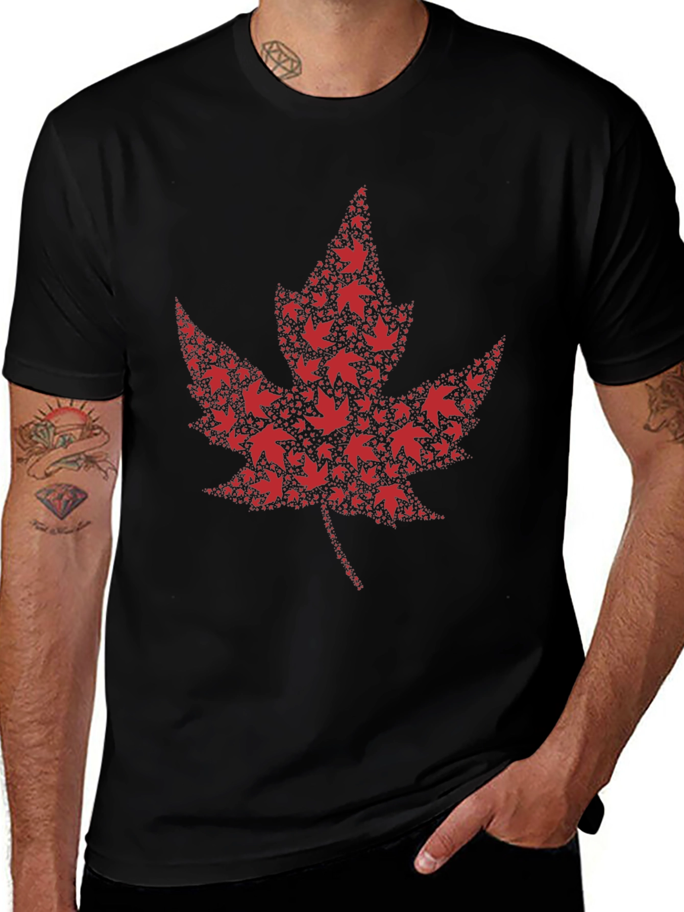 Maple Leaf Design Black T-Shirt