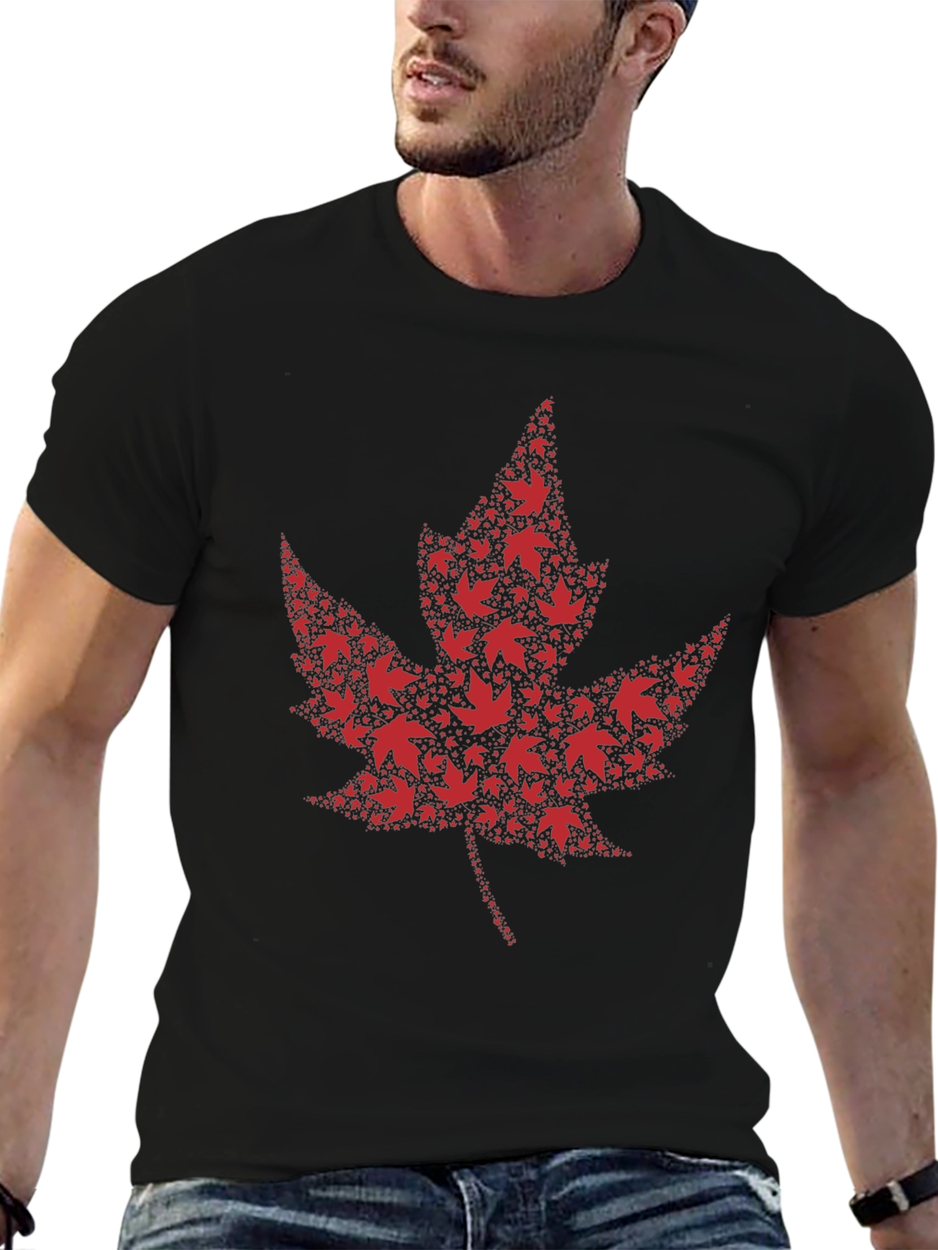 Maple Leaf Design Black T-Shirt