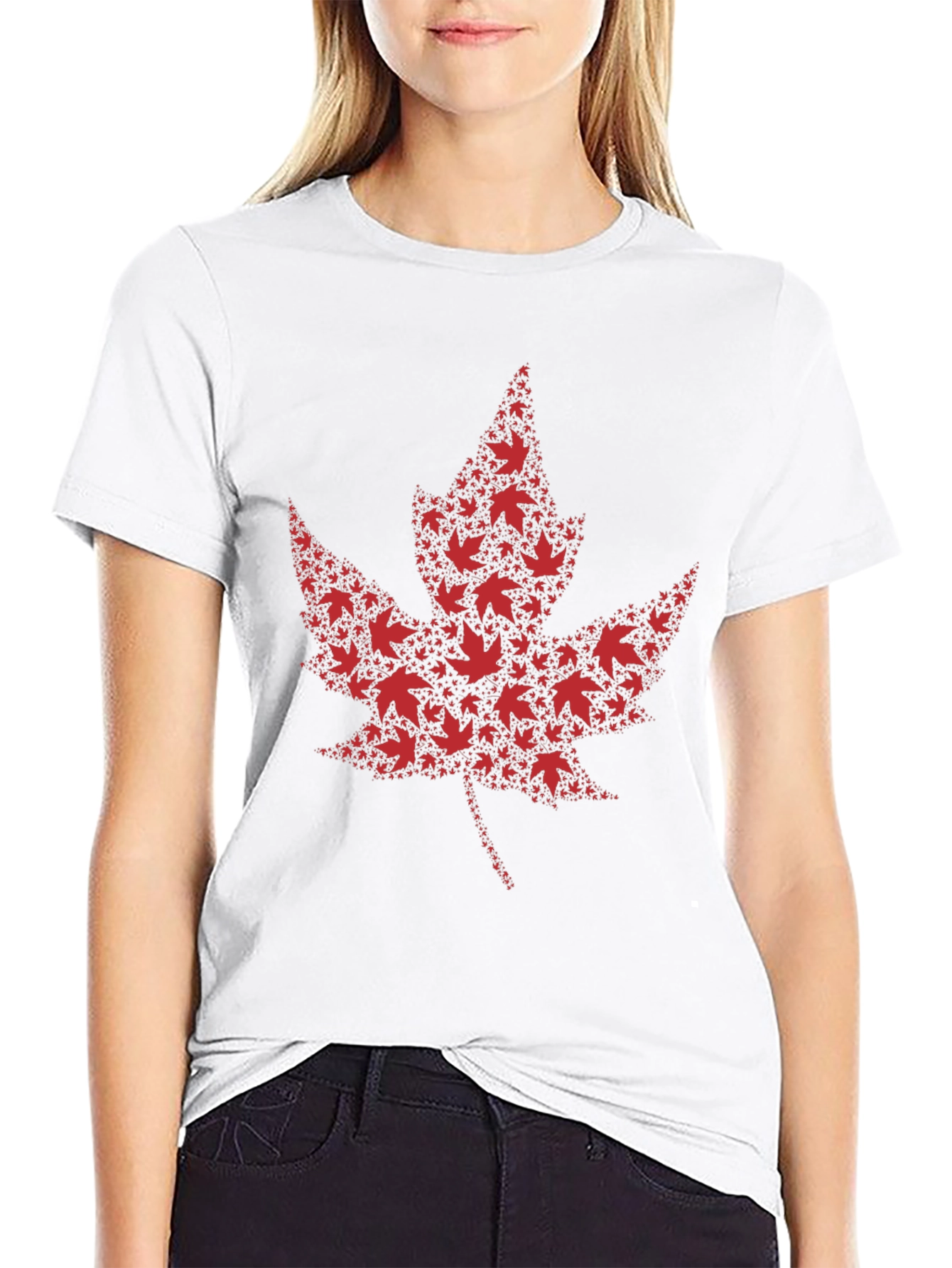 Maple Leaf Design Black T-Shirt