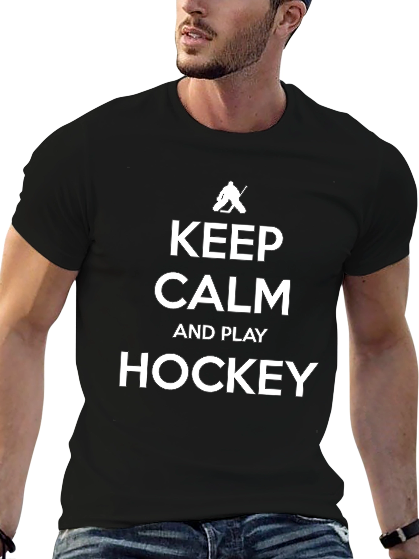 Keep Calm and Play Hockey Black T-Shirt