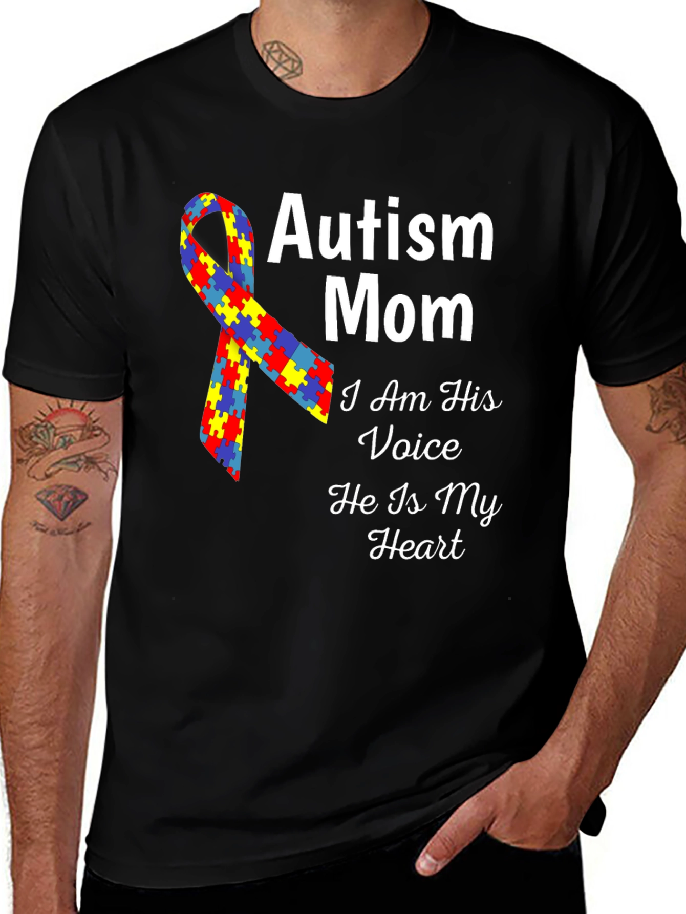 Autism Mom T-Shirt - Voice Heart Awareness Ribbon