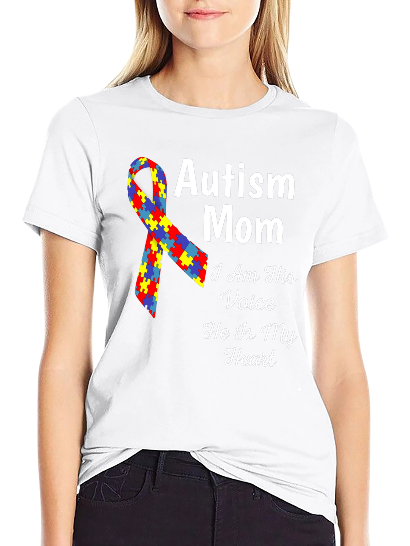 Autism Mom T-Shirt - Voice Heart Awareness Ribbon