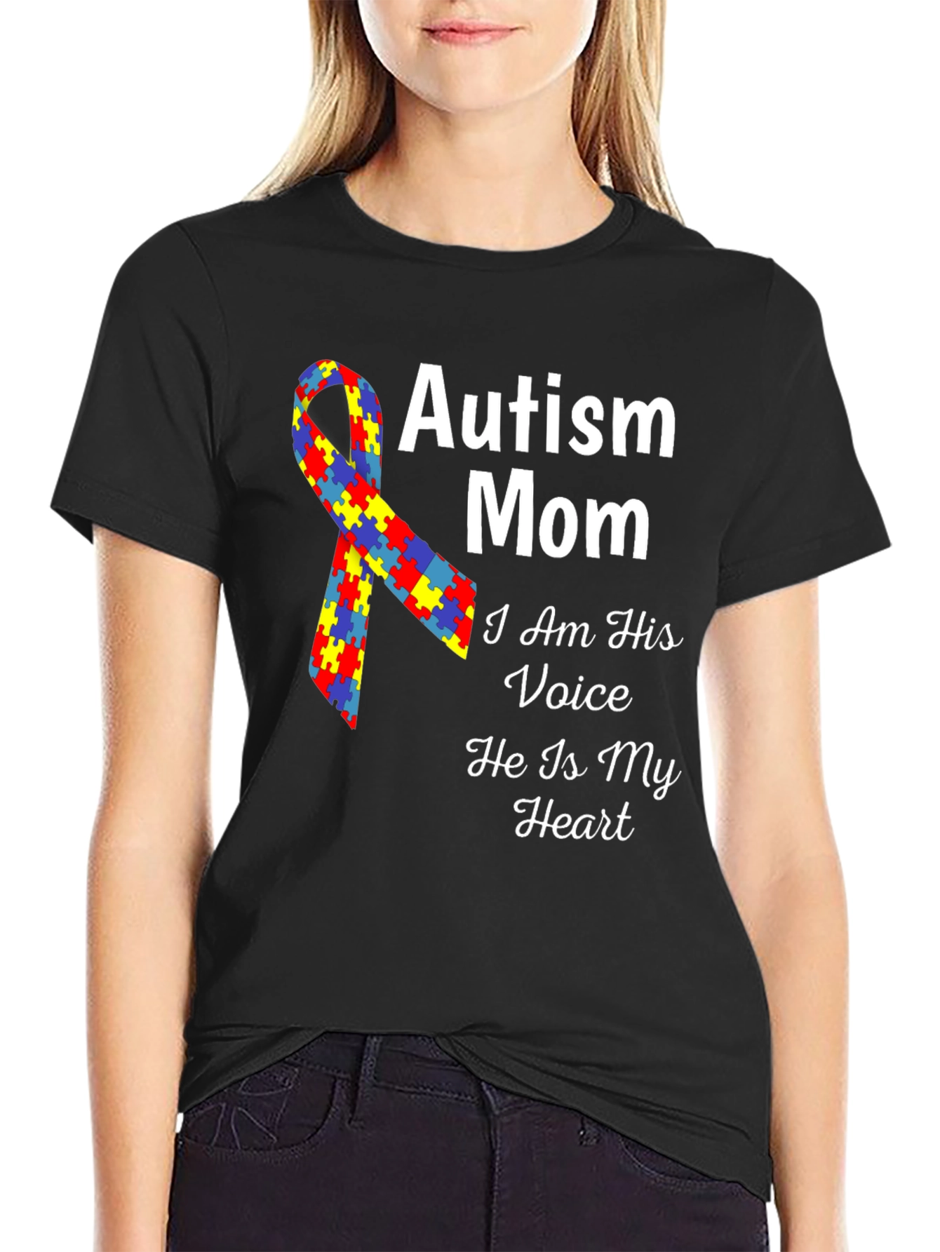 Autism Mom T-Shirt - Voice Heart Awareness Ribbon