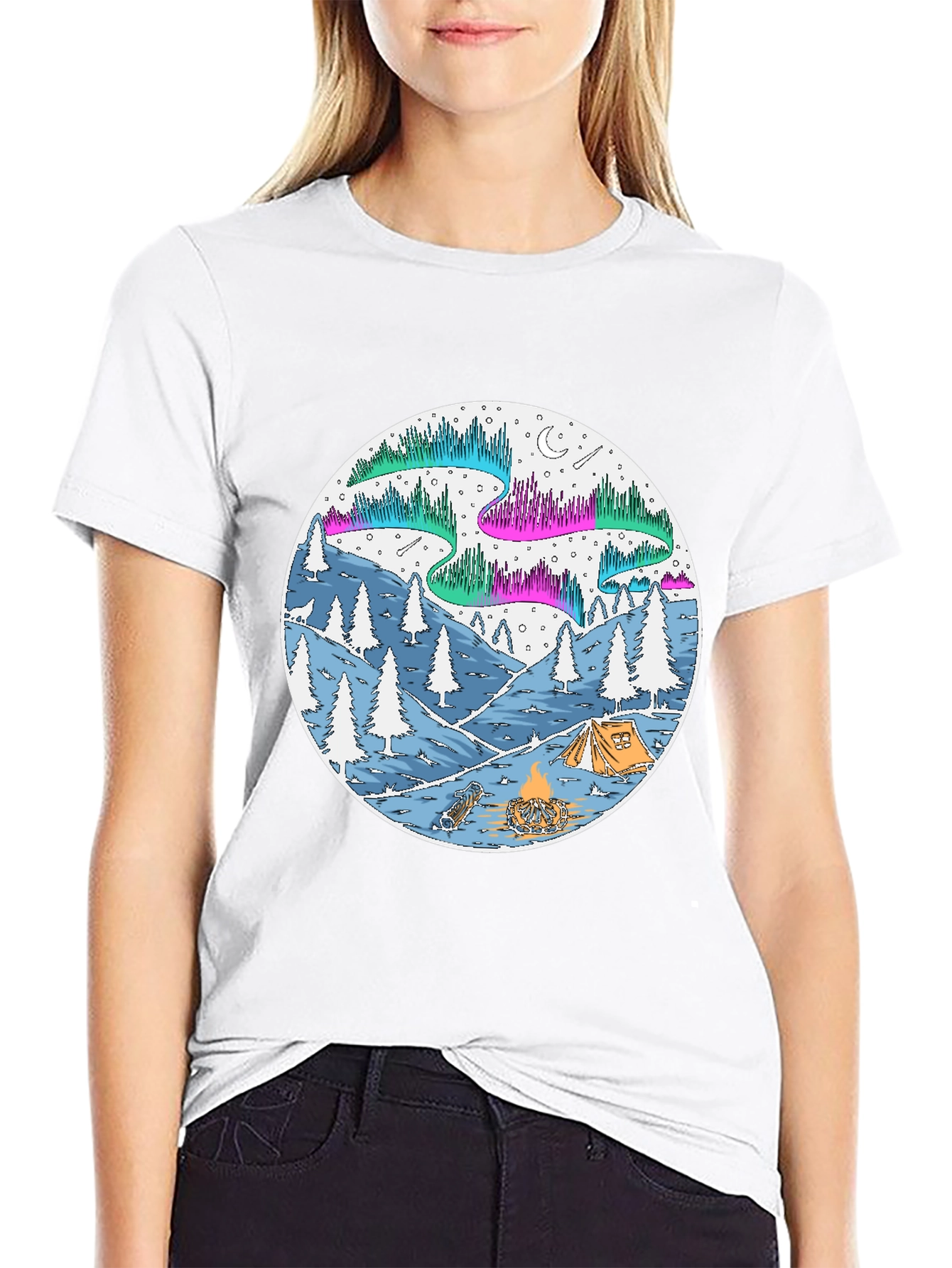 Aurora Camping Scene Graphic Tee