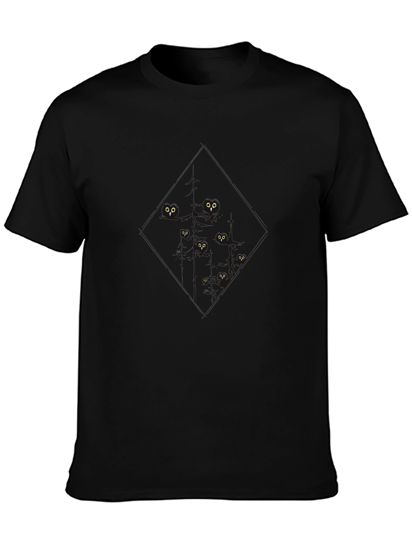 Mens Black T-Shirt with Eyes in the Dark Design