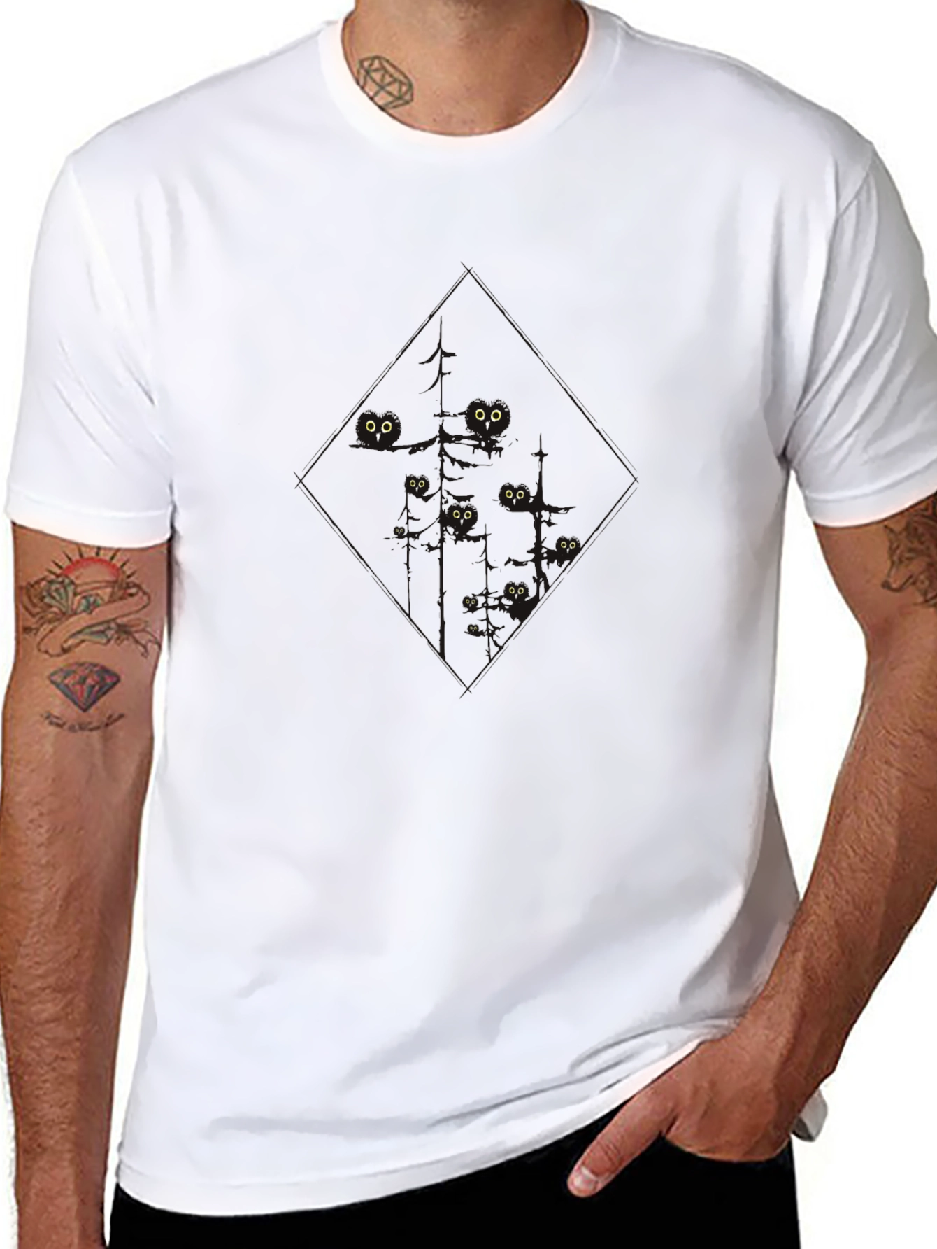 Mens Black T-Shirt with Eyes in the Dark Design