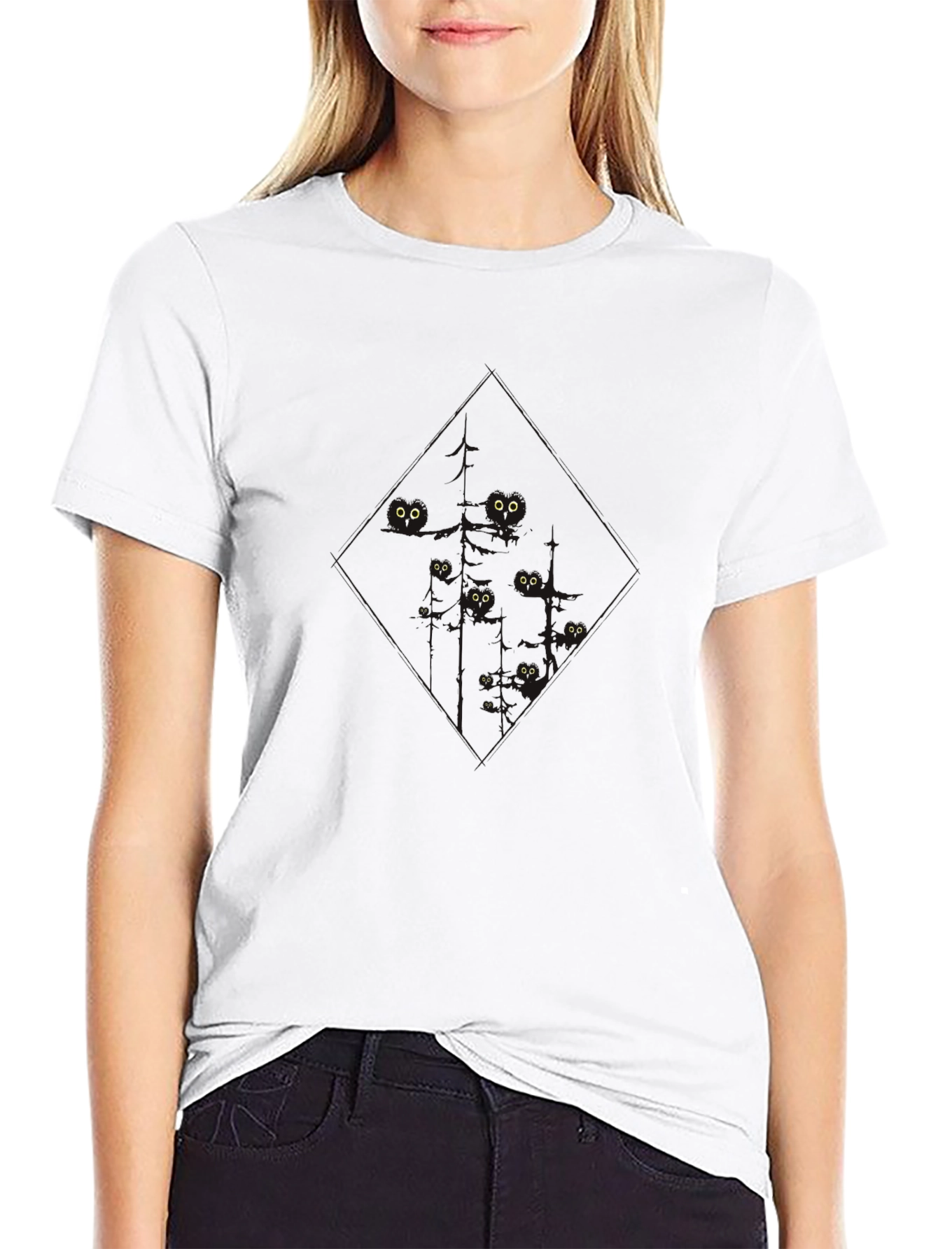 Mens Black T-Shirt with Eyes in the Dark Design