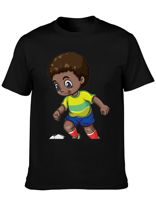 Cartoon Soccer Kid Black T-Shirt
