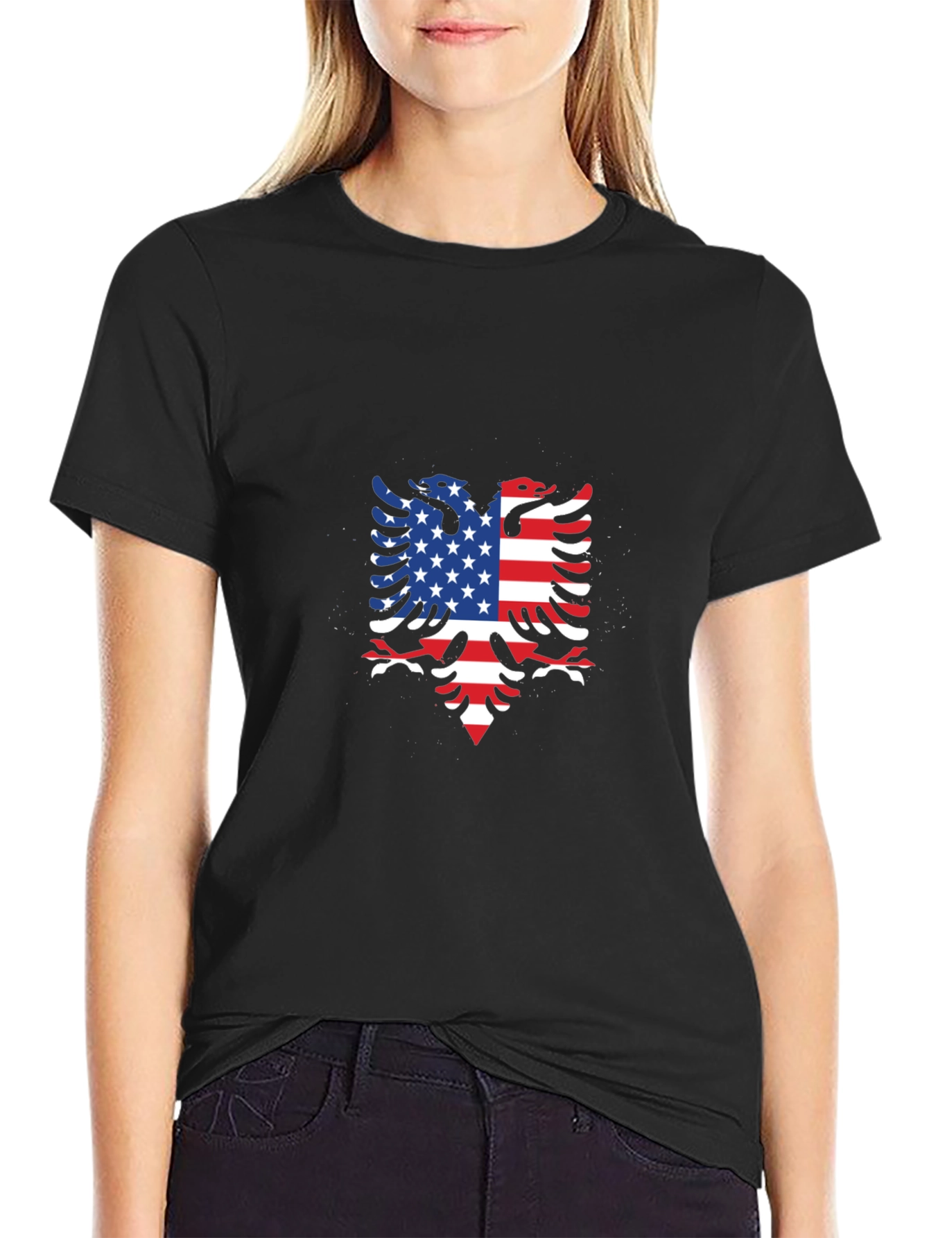 American Albanian Flag Eagle Black T-Shirt