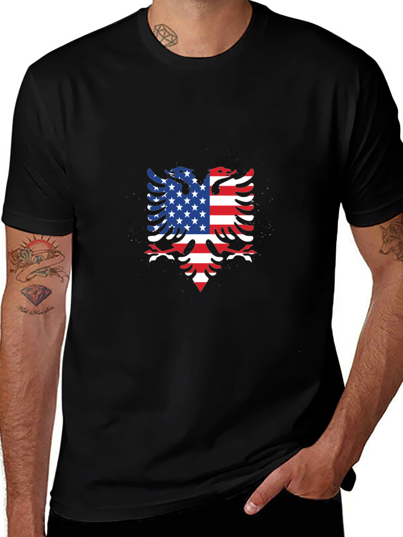 American Albanian Flag Eagle Black T-Shirt
