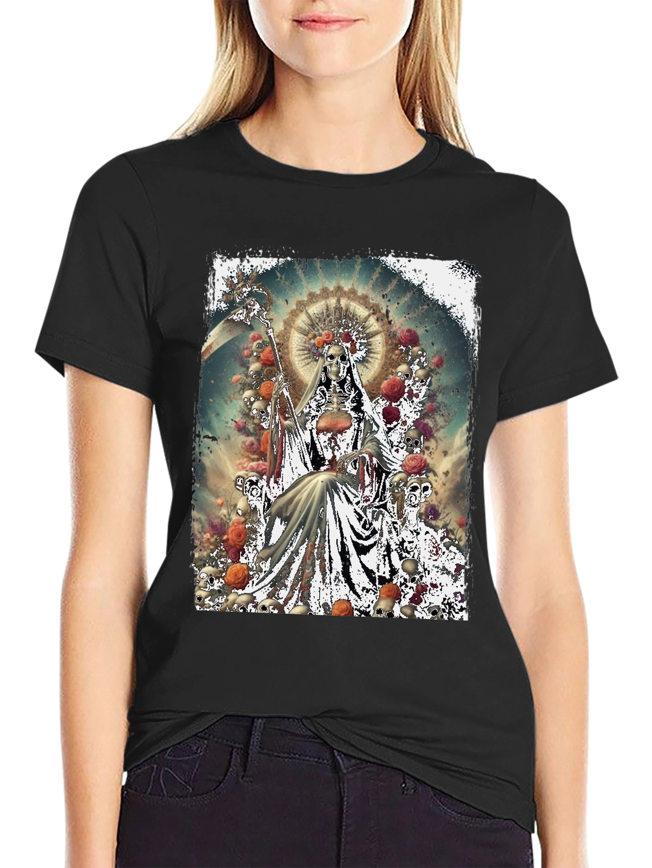 Grim Reaper Skull Rose Graphic Tee