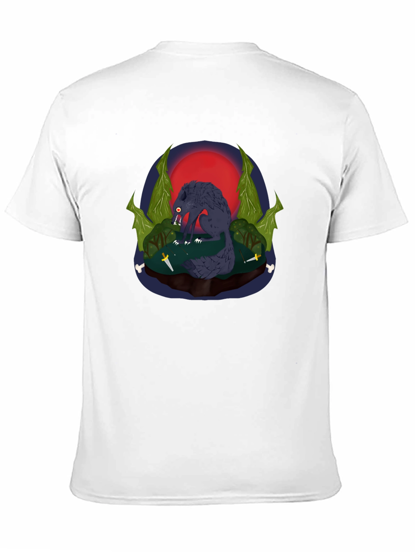 Mens Graphic Tee - Wolf Red Moon Design