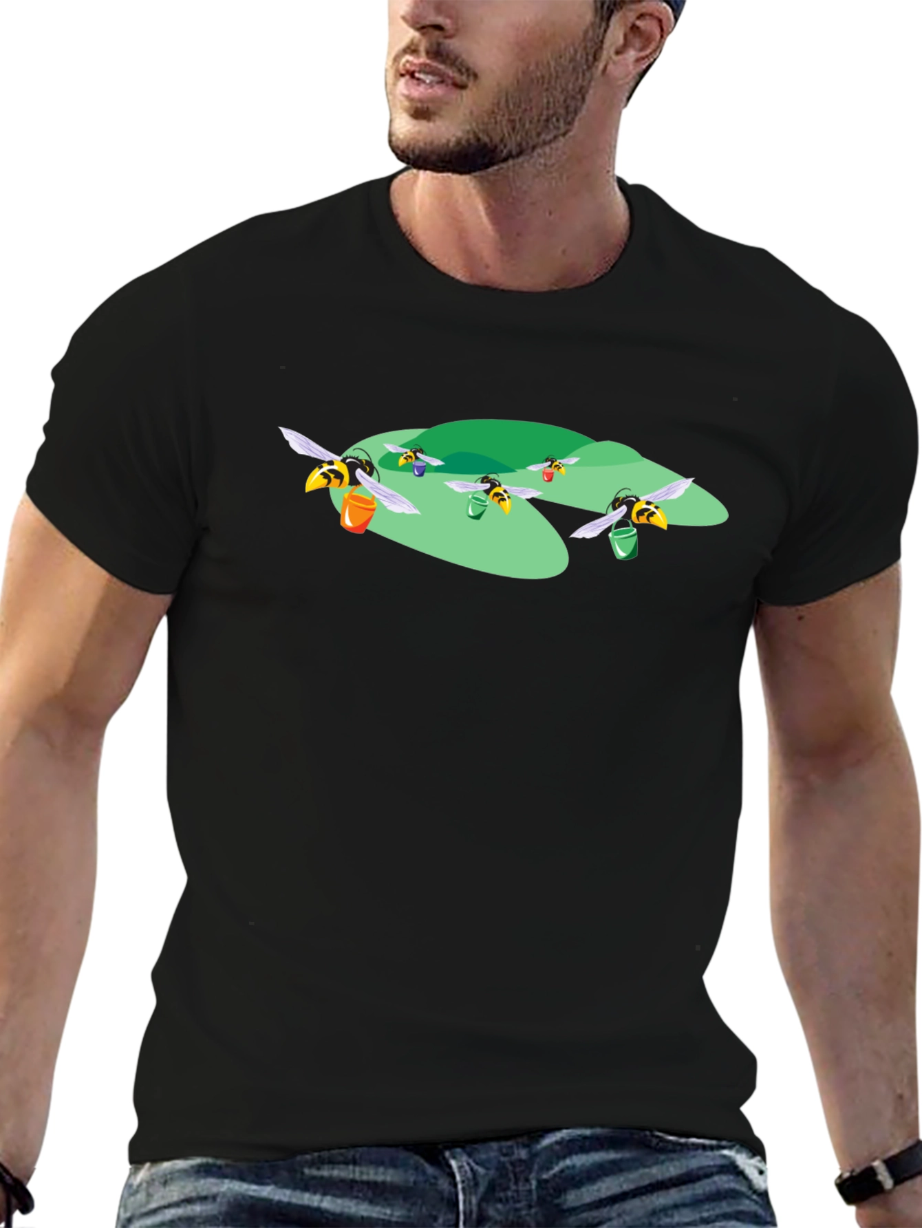 Honey Bees Graphic T-Shirt - Black Cotton Tee