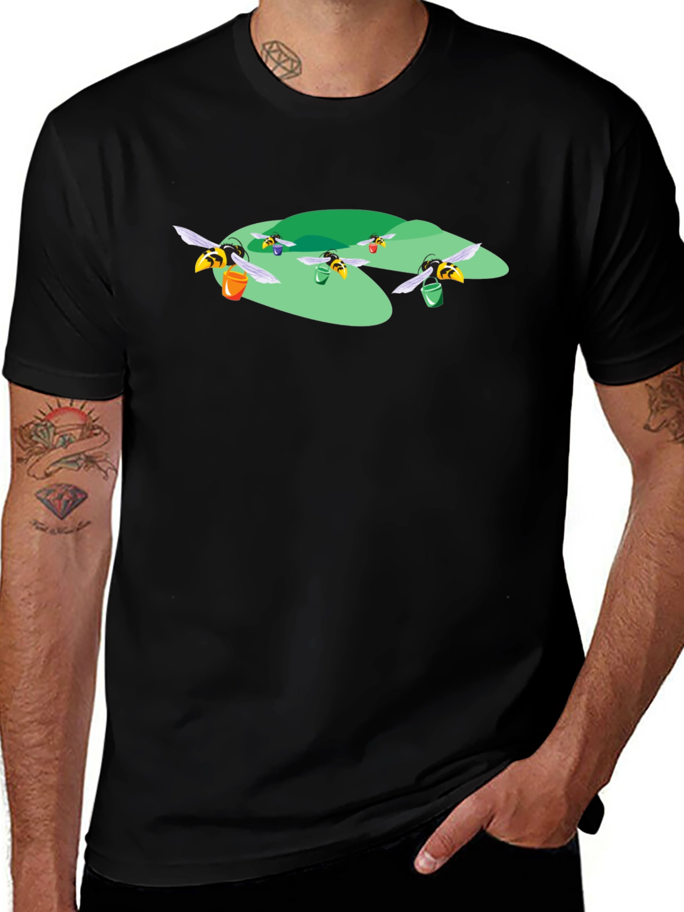 Honey Bees Graphic T-Shirt - Black Cotton Tee
