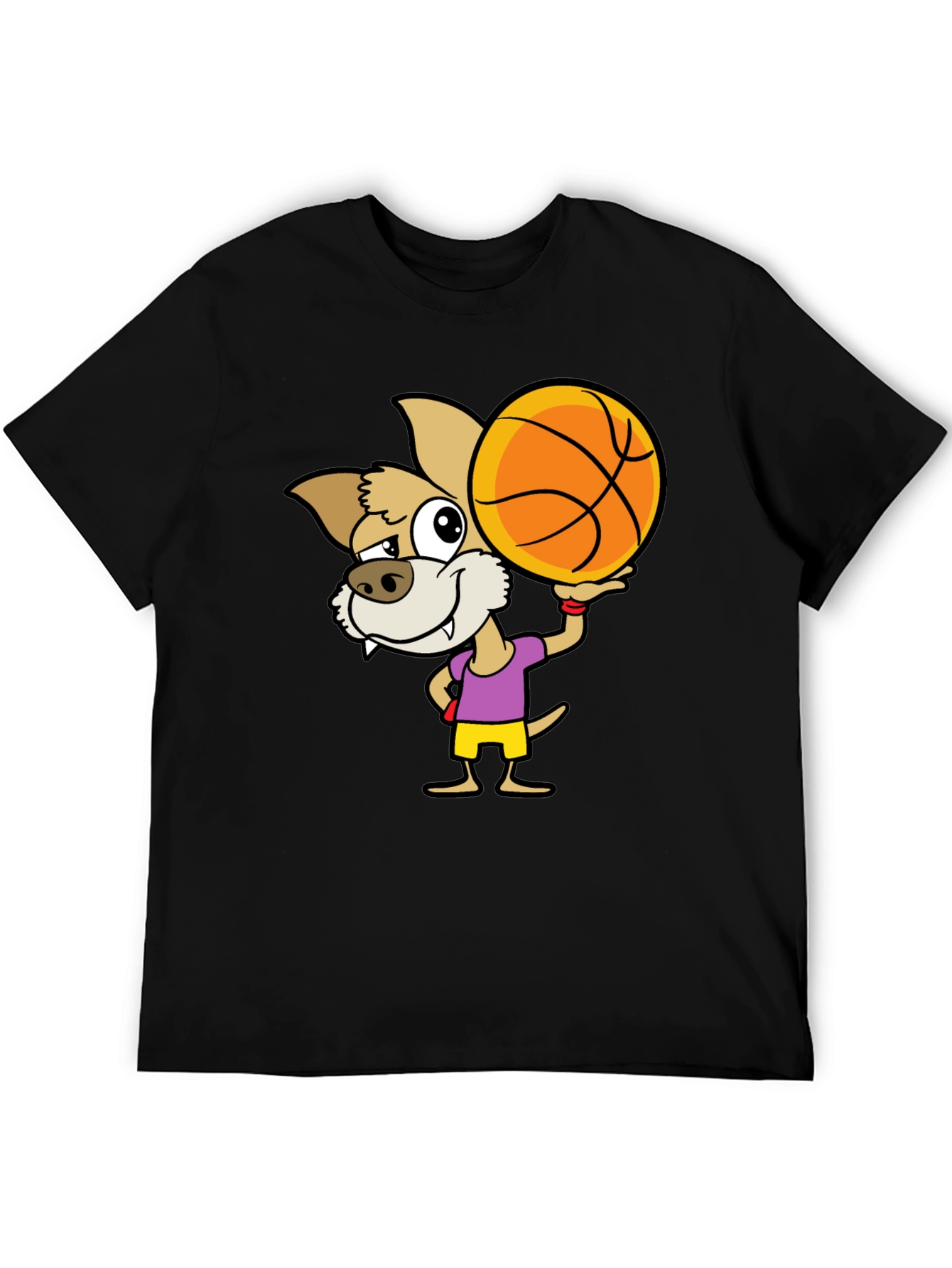 Cartoon Dog Basketball Graphic T-Shirt
