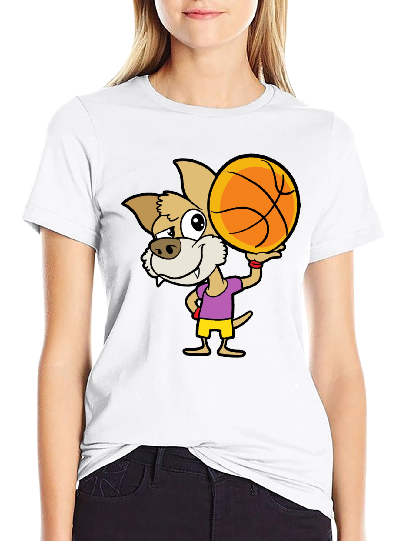 Cartoon Dog Basketball Graphic T-Shirt